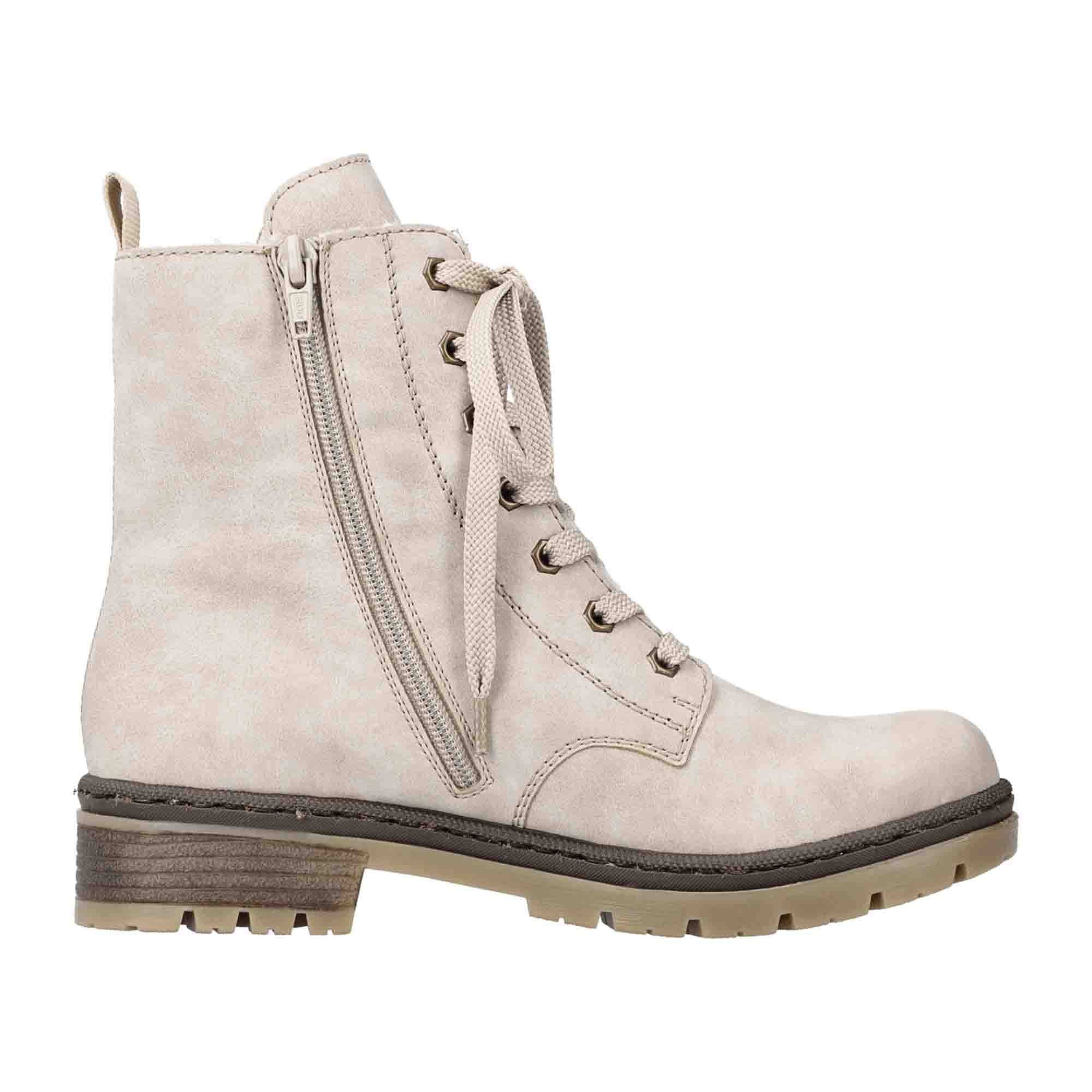 Rieker Women's Beige Lace-Up Ankle Boots with Warm Lining for Winter