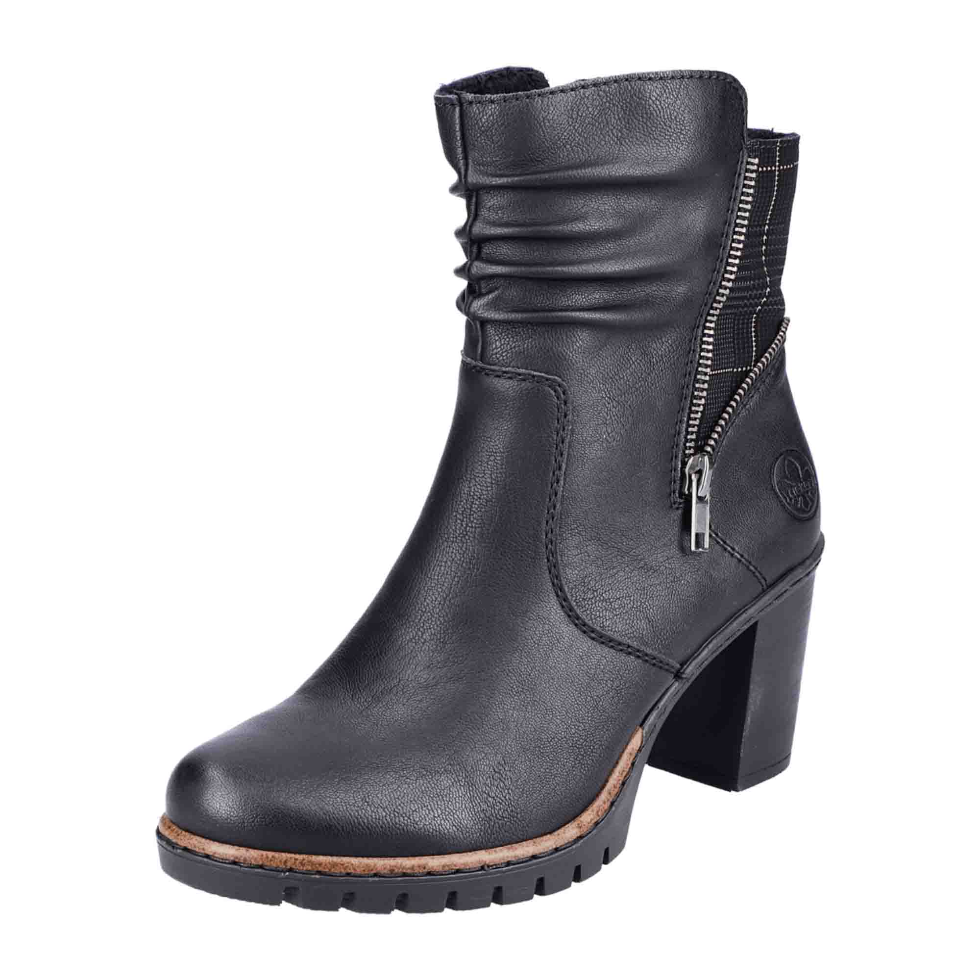 Rieker Morelia Black Women's Ankle Boots with Zipper and Decorative Bands