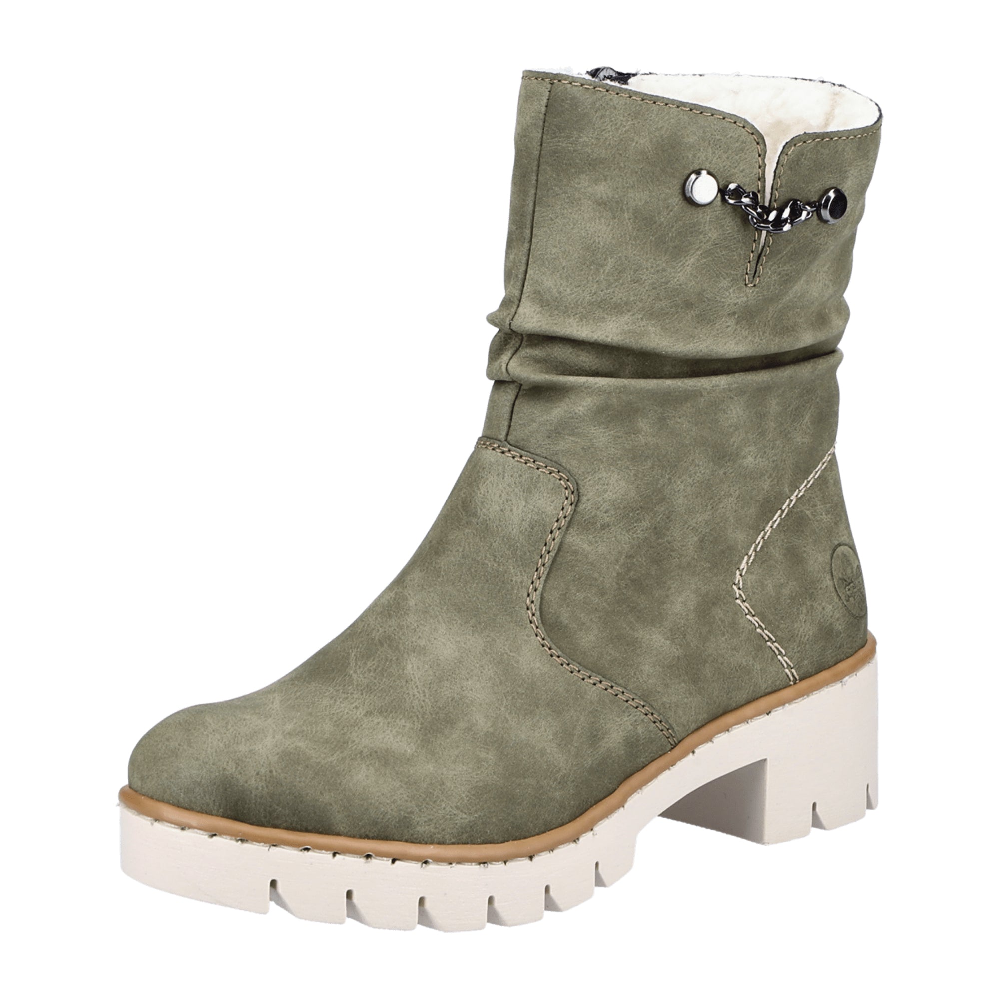 Rieker Women's Classic Olive Ankle Boots with Warm Lining and Side Zipper