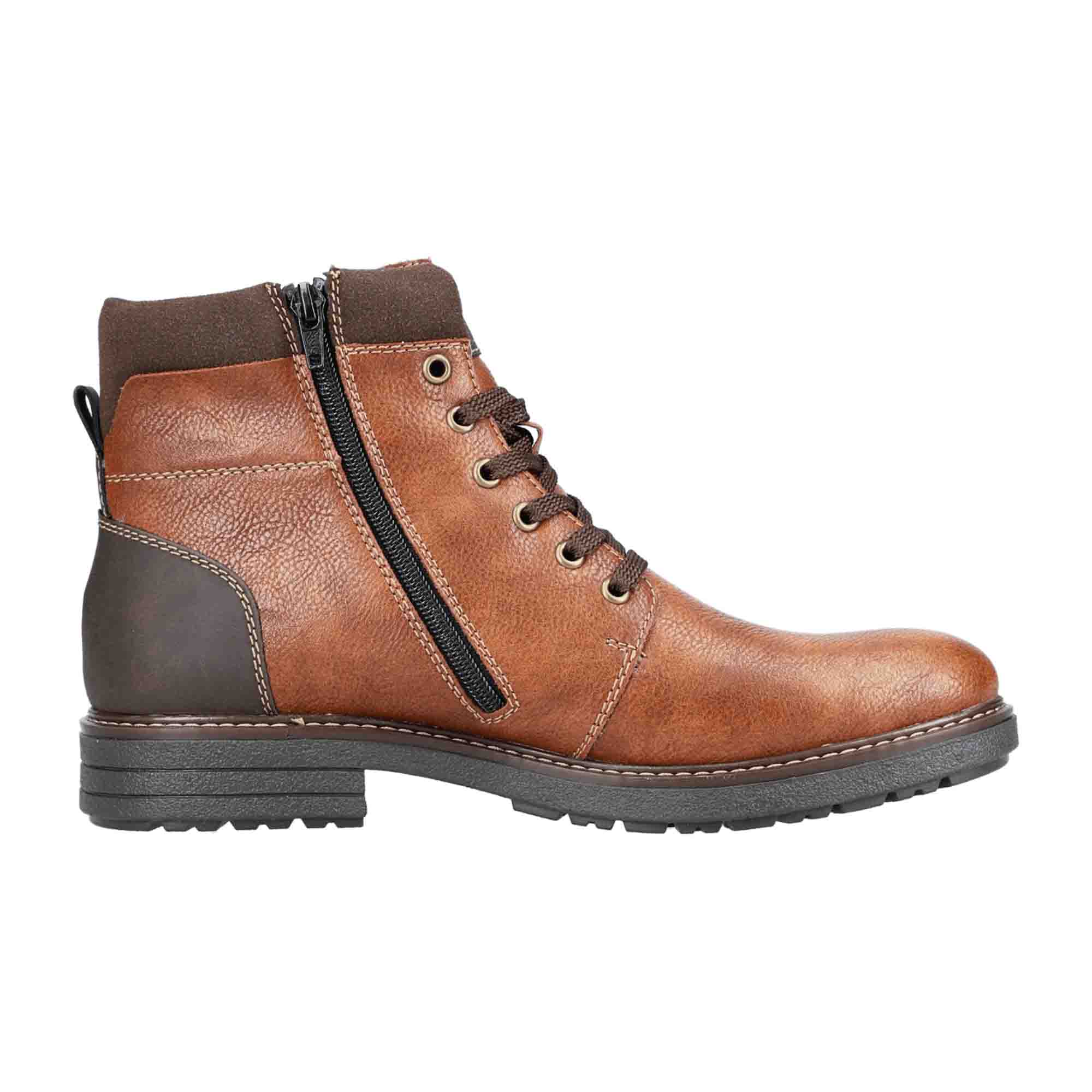 Rieker HWK Men's Brown Boots with Wool Lining, Synthetic Upper, Rubber Sole