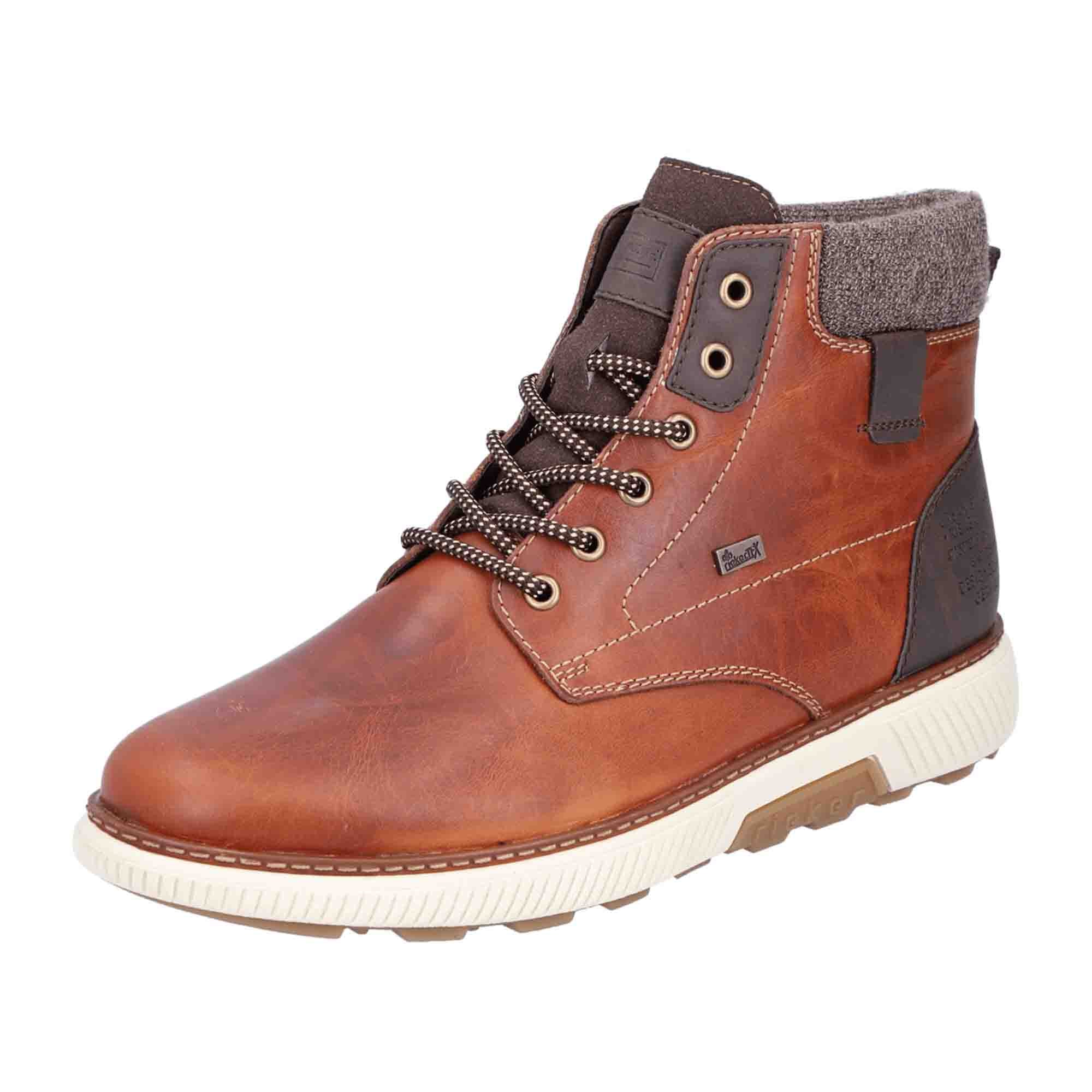 Rieker Men's Brown Winter Boots with Zipper and Laces, Warm and Water Resistant
