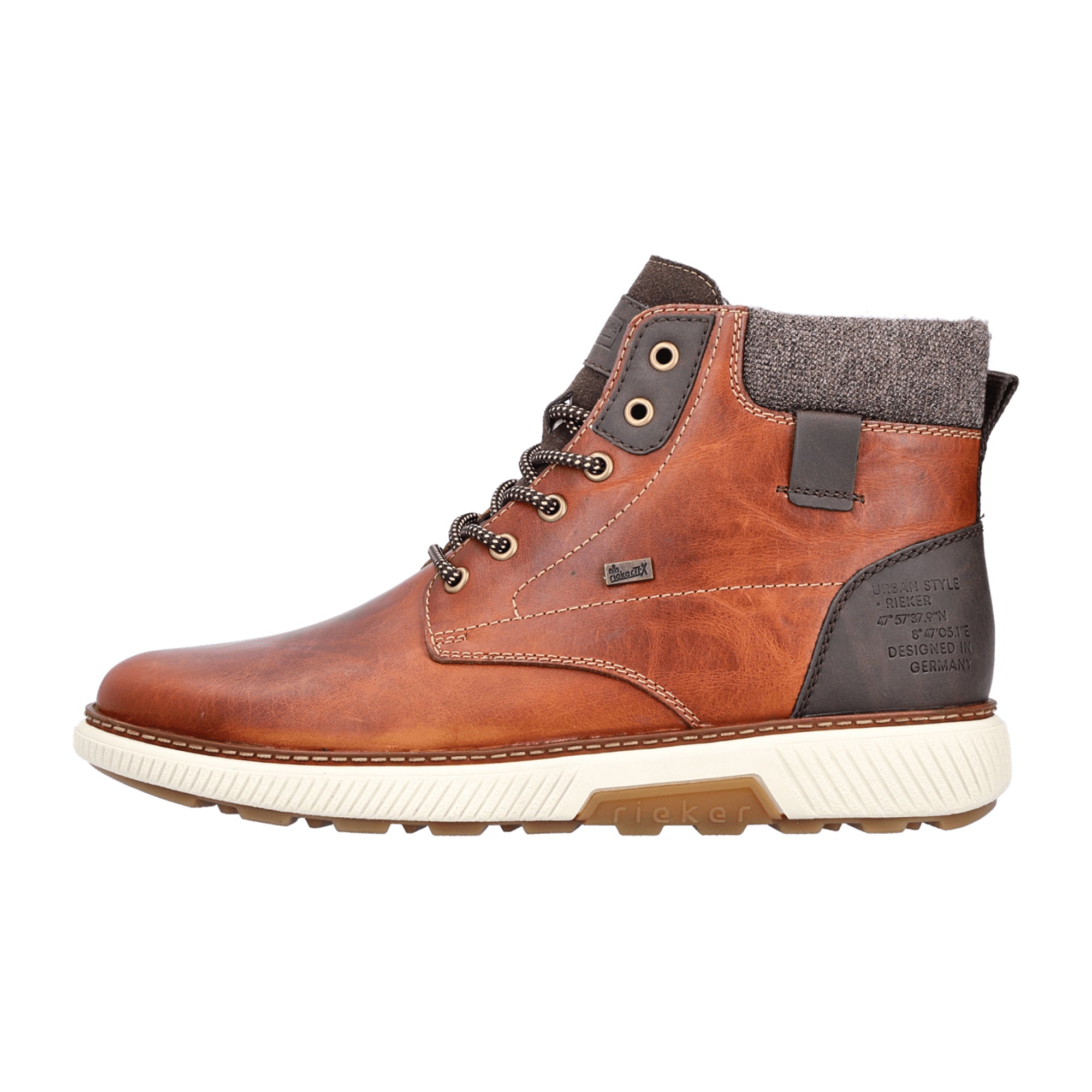 Rieker Men's Brown Winter Boots with Zipper and Laces, Warm and Water Resistant
