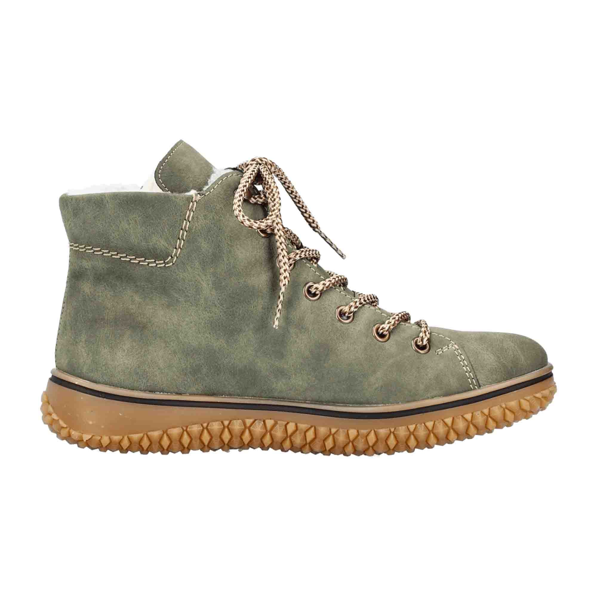 Rieker HWK Women's Olive Lace-Up Ankle Boots with Zipper and Warm Lining