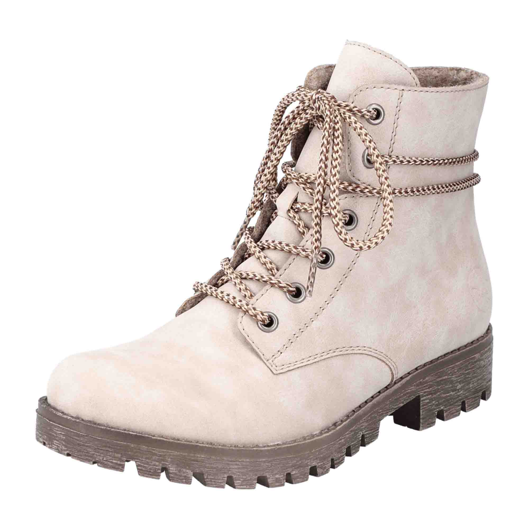 Rieker Beige Women's Boots Comfortable Mid-Calf Lace-Up with Zipper