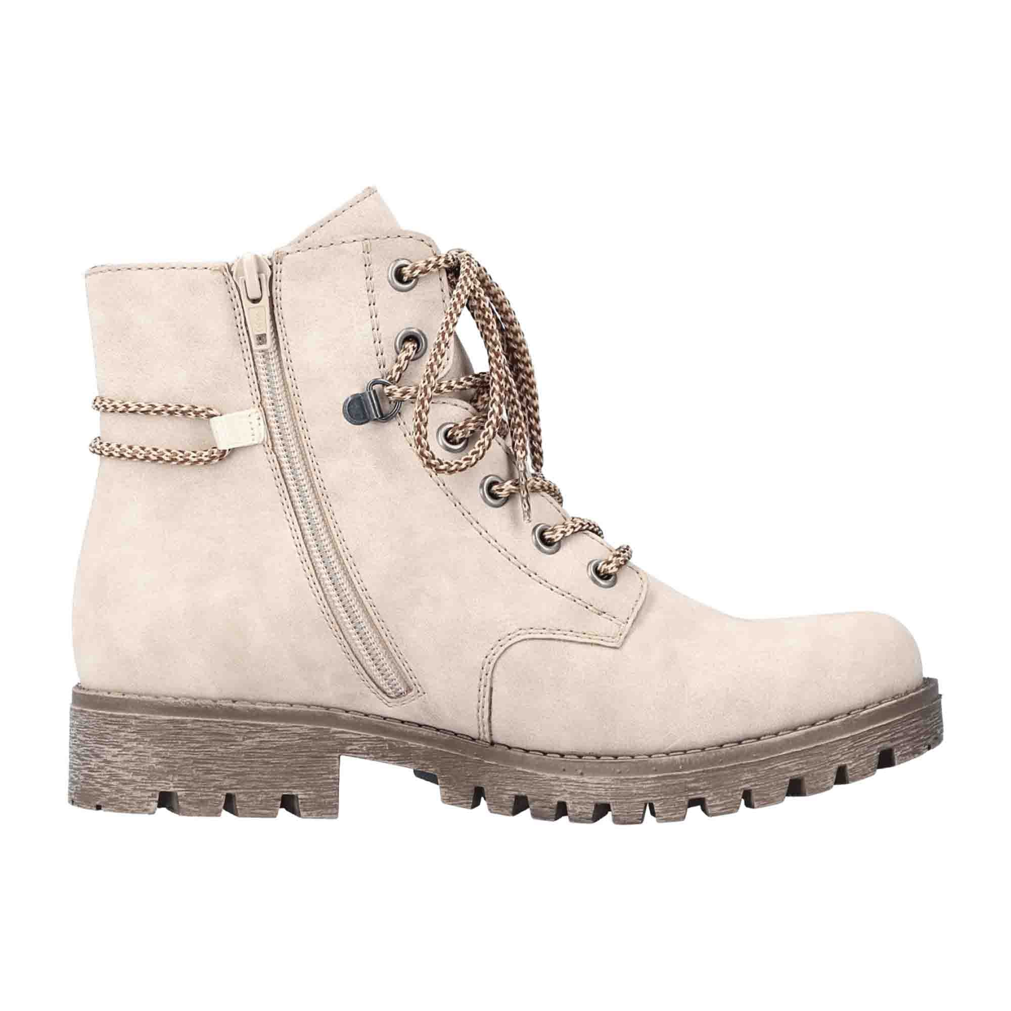 Rieker Beige Women's Boots Comfortable Mid-Calf Lace-Up with Zipper