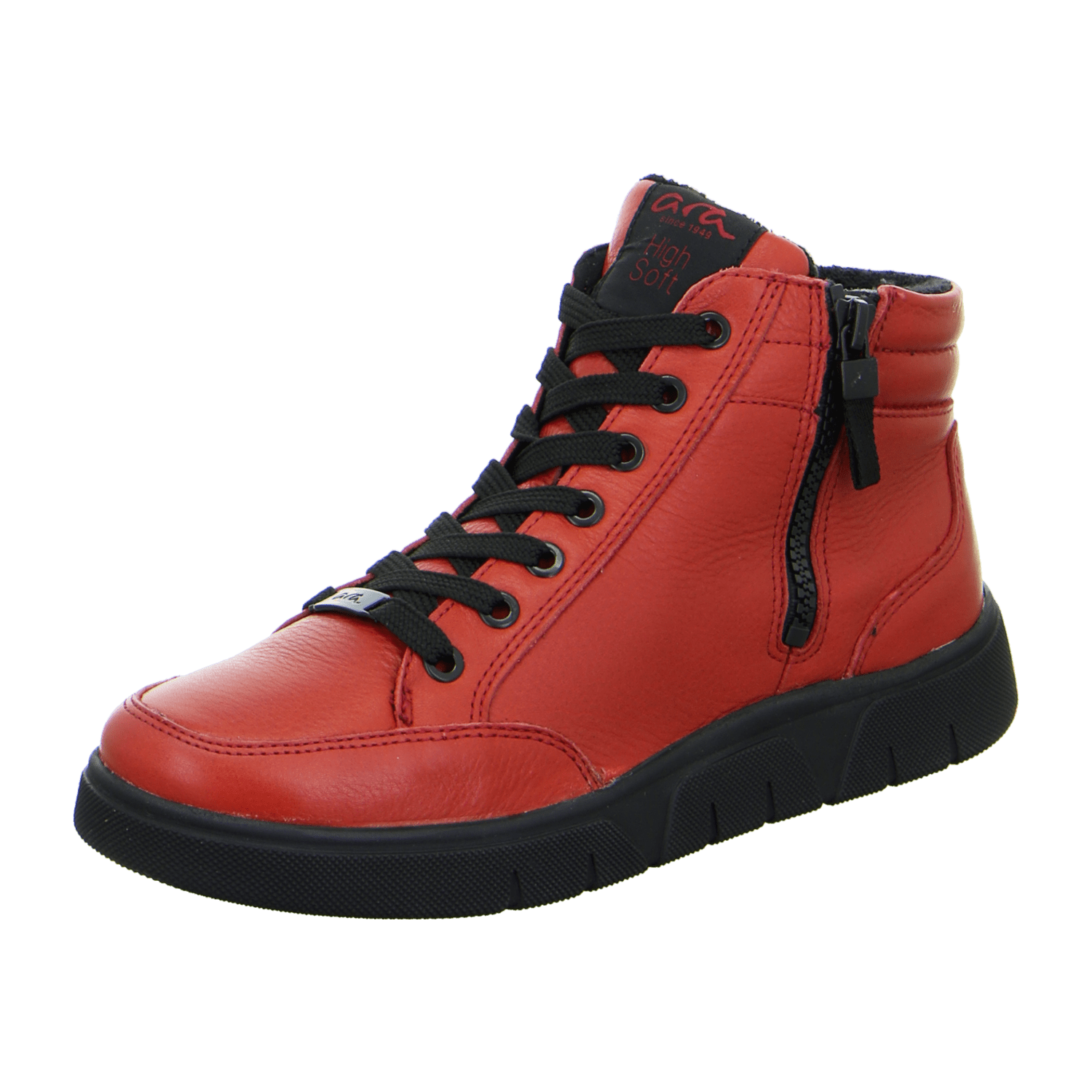 ARA ROM Women's Sneakers in Red Smooth Leather with Lace-Up Closure and Round Toe