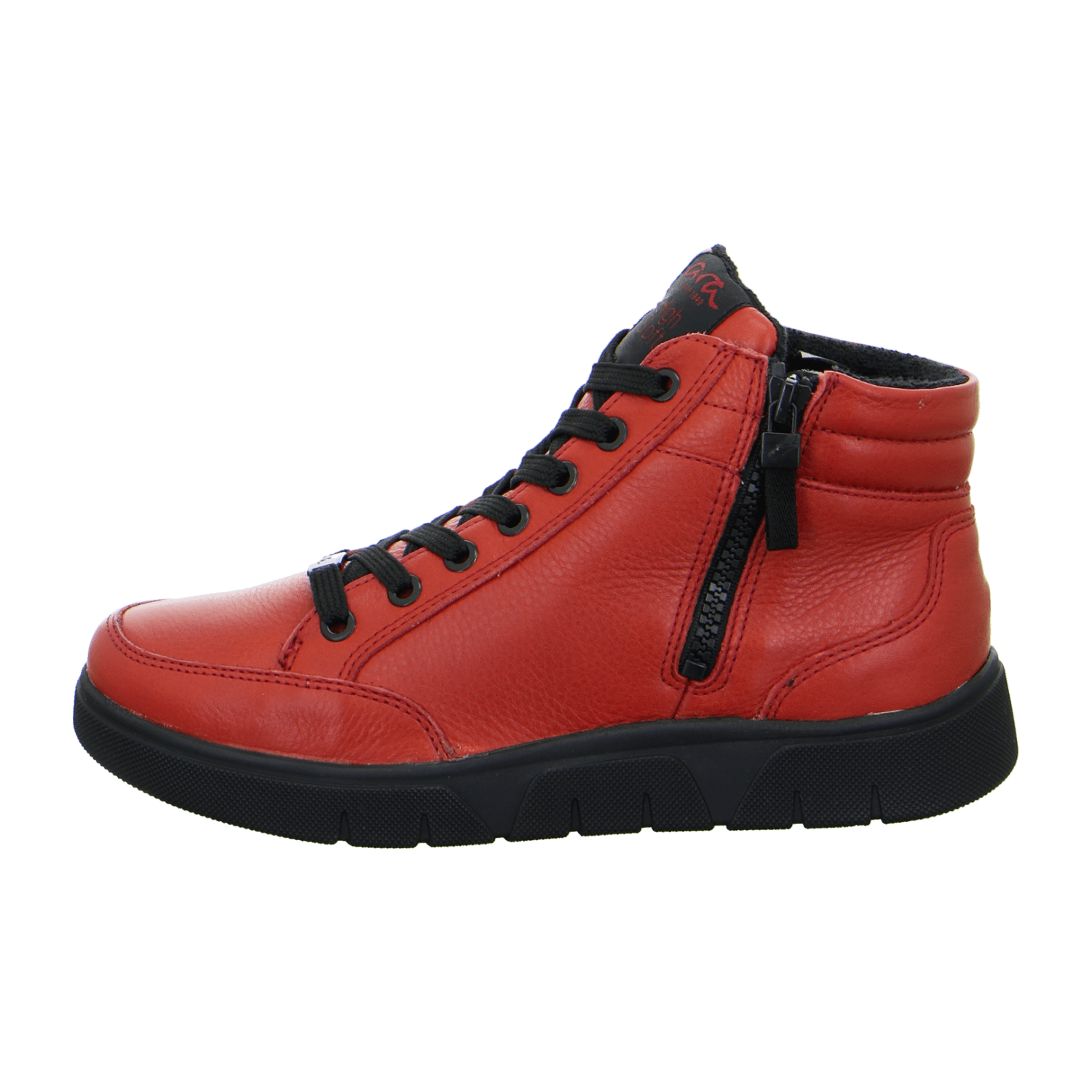 ARA ROM Women's Sneakers in Red Smooth Leather with Lace-Up Closure and Round Toe