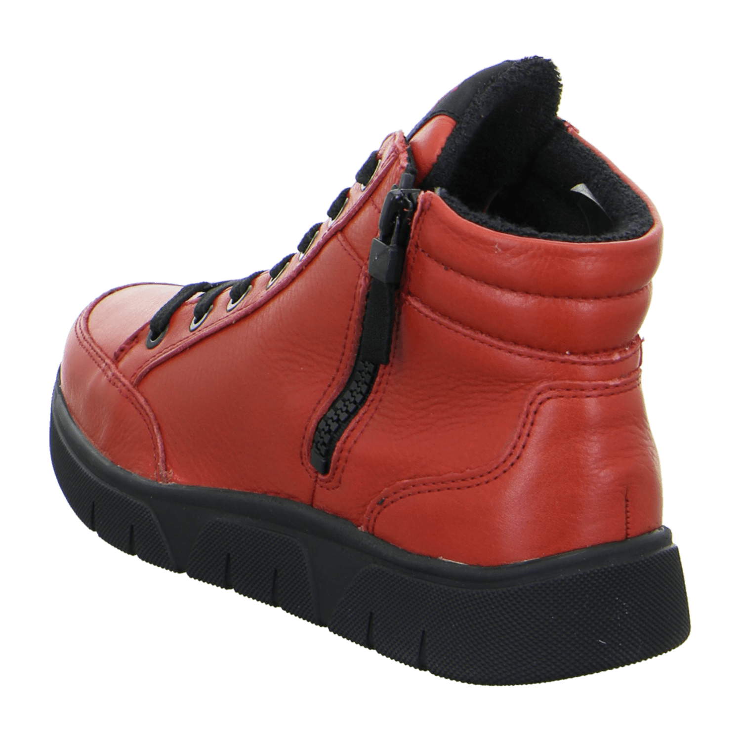 ARA ROM Women's Sneakers in Red Smooth Leather with Lace-Up Closure and Round Toe