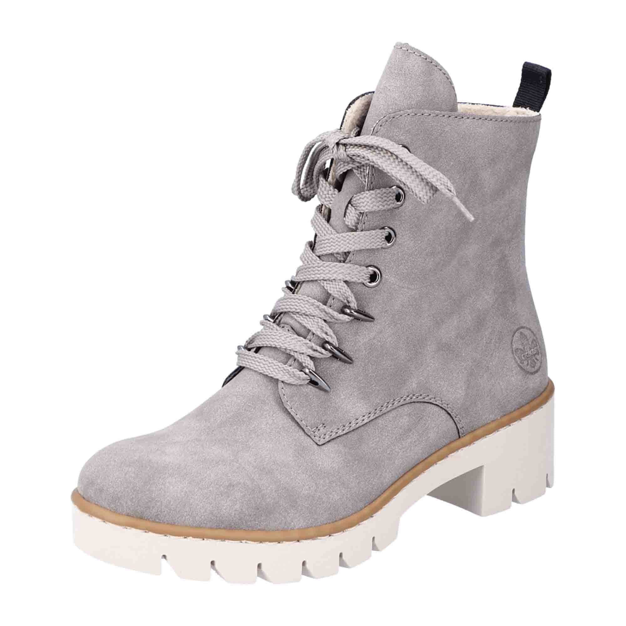 Rieker Women's Gray Boots Block Heel Round Toe Warm Lined Fall Winter