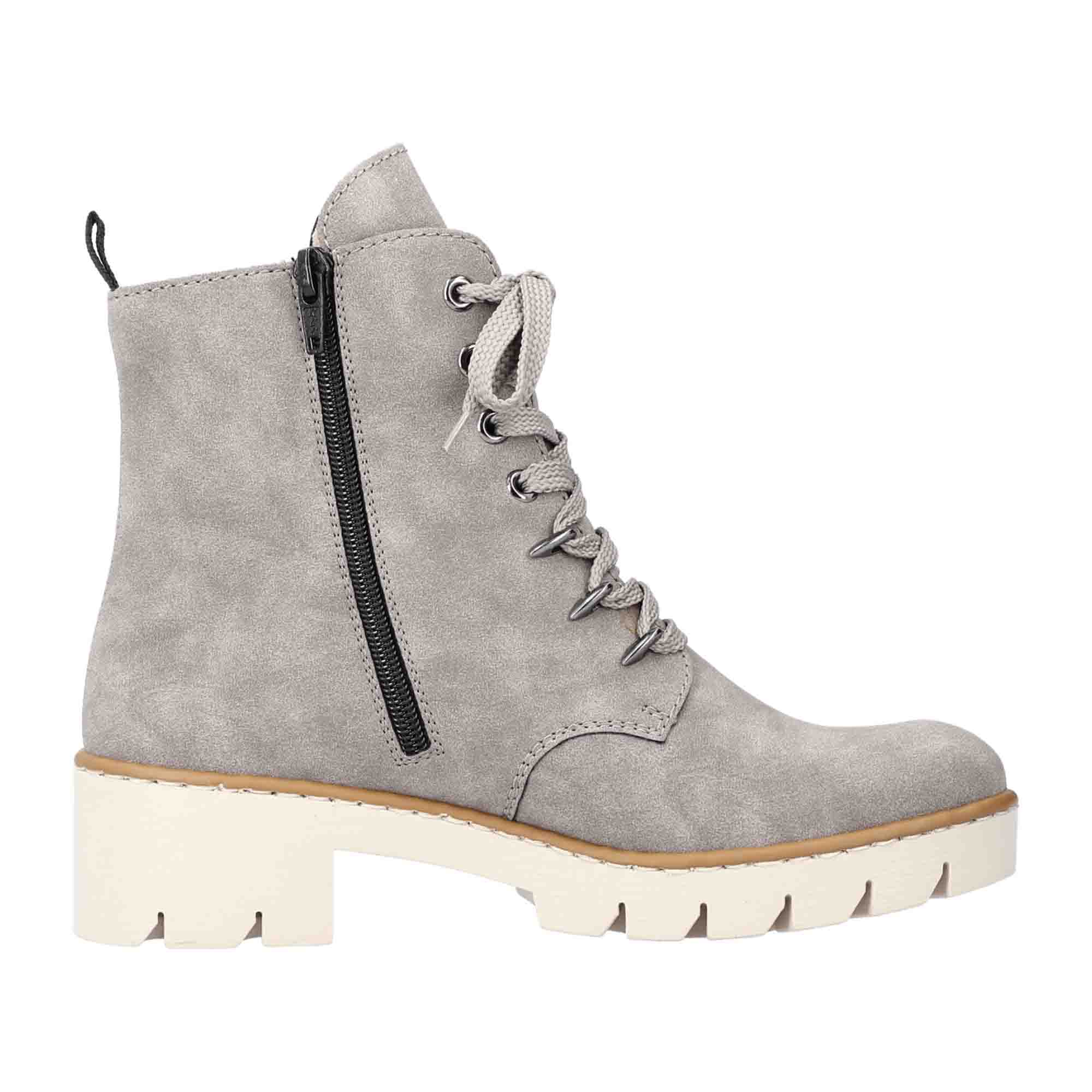 Rieker Women's Gray Boots Block Heel Round Toe Warm Lined Fall Winter