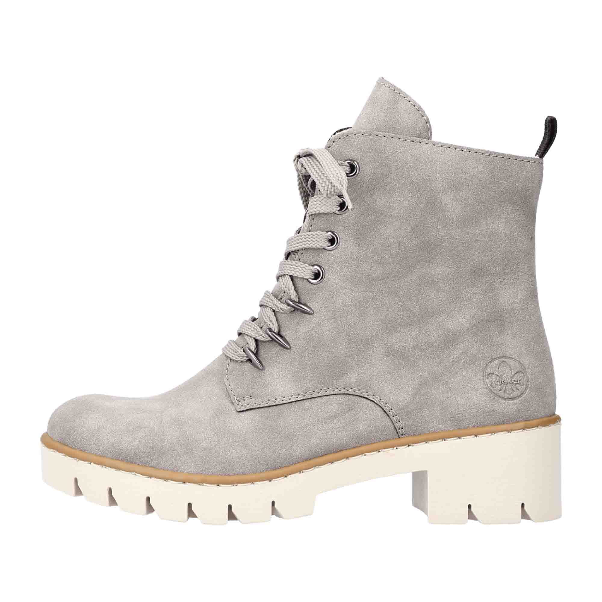 Rieker Women's Gray Boots Block Heel Round Toe Warm Lined Fall Winter