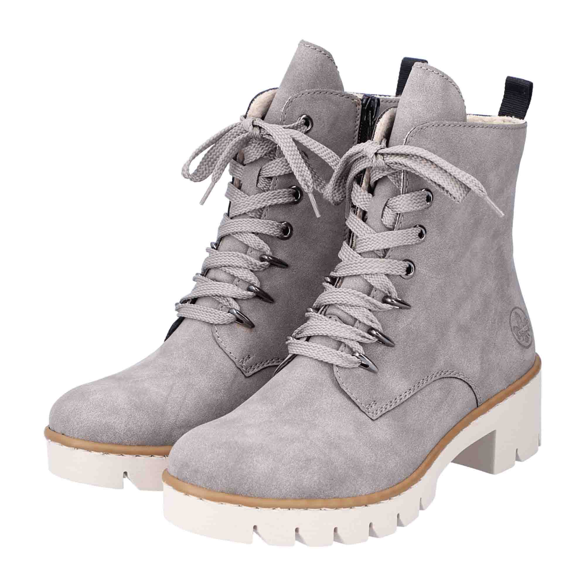 Rieker Women's Gray Boots Block Heel Round Toe Warm Lined Fall Winter