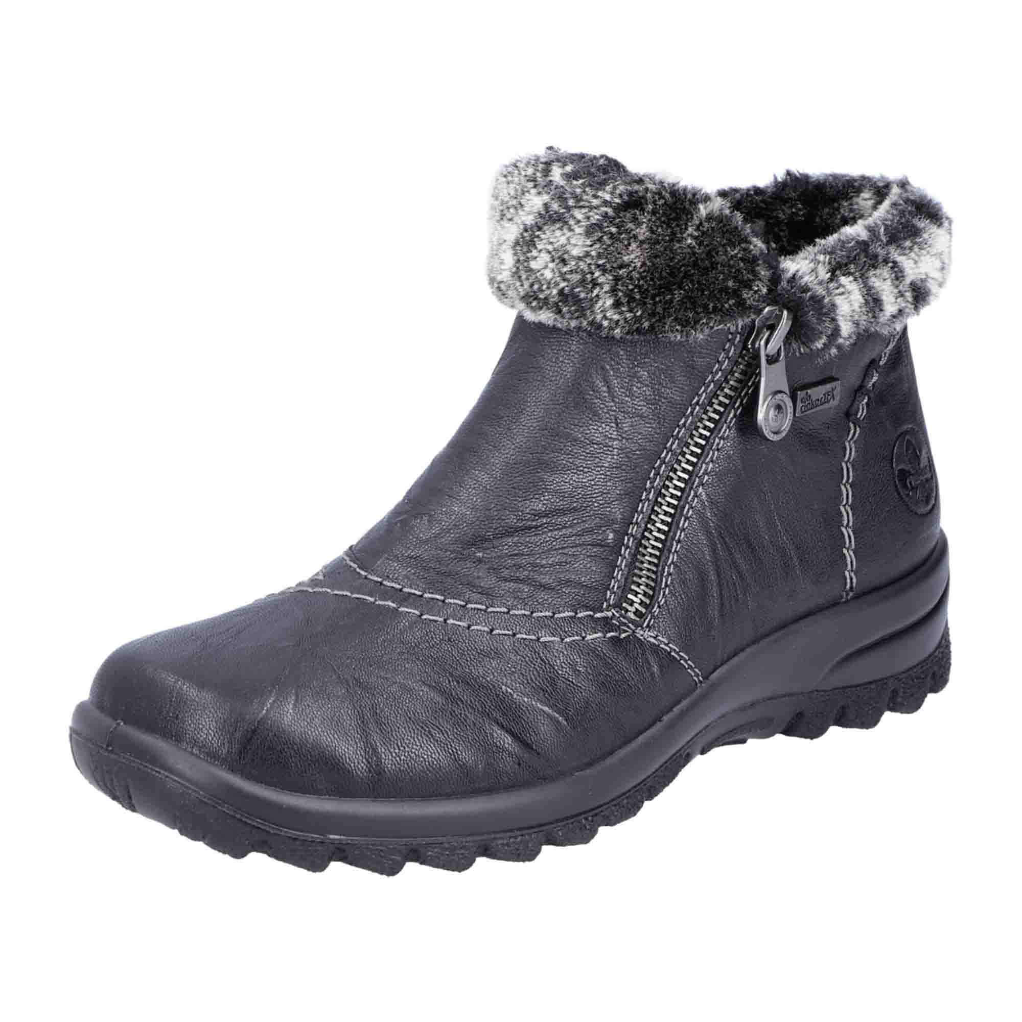 Rieker Women's Black Ankle Boots Warm Water-Resistant Comfortable Fashionable
