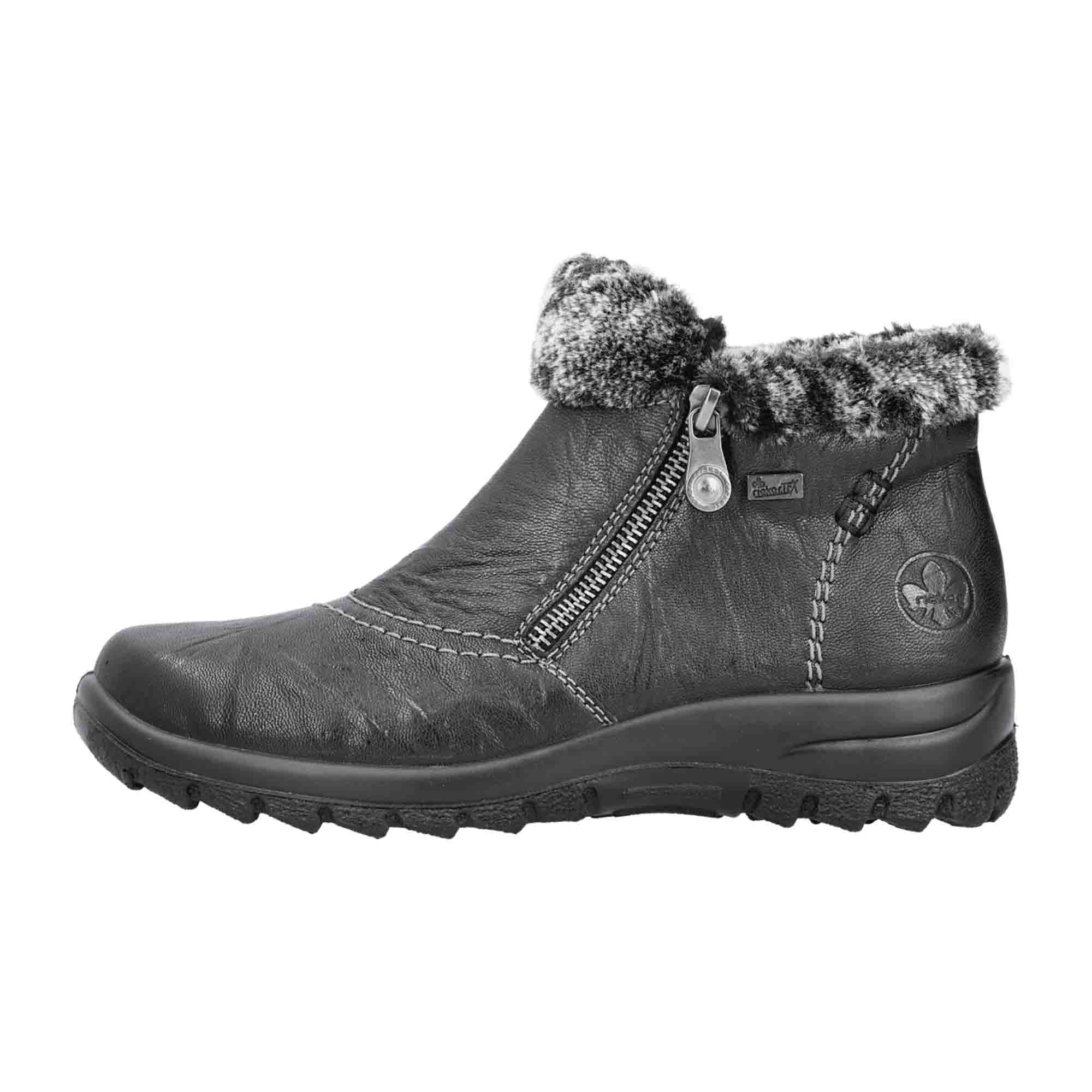 Rieker Women's Black Ankle Boots Warm Water-Resistant Comfortable Fashionable