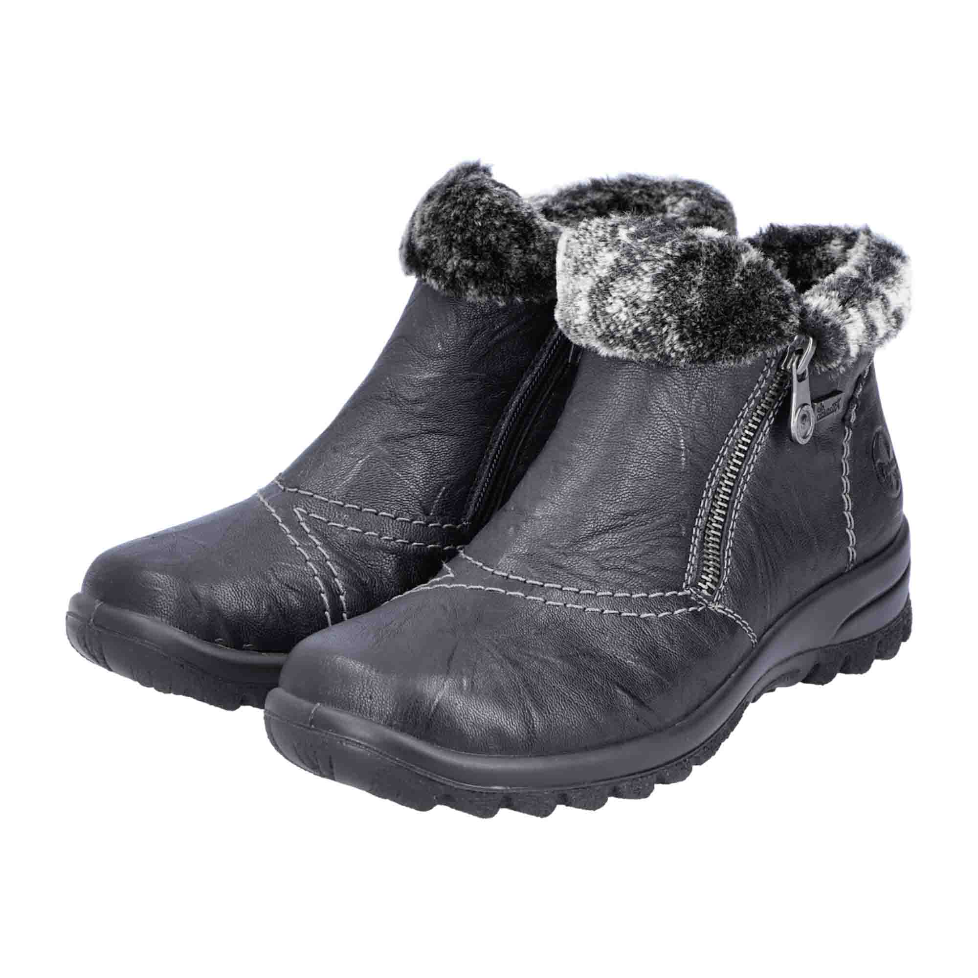 Rieker Women's Black Ankle Boots Warm Water-Resistant Comfortable Fashionable