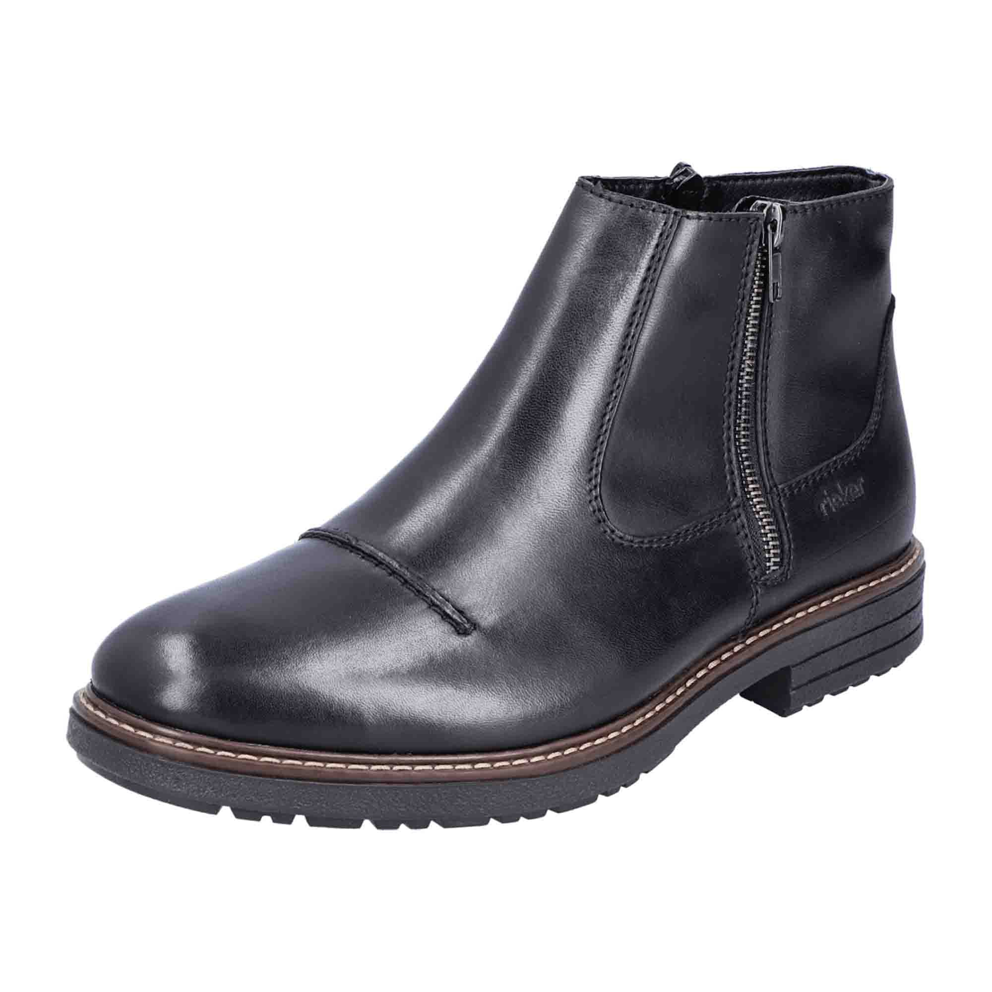 Rieker Men's Black Ankle Boots with Side Zipper and Warm Lining for Winter