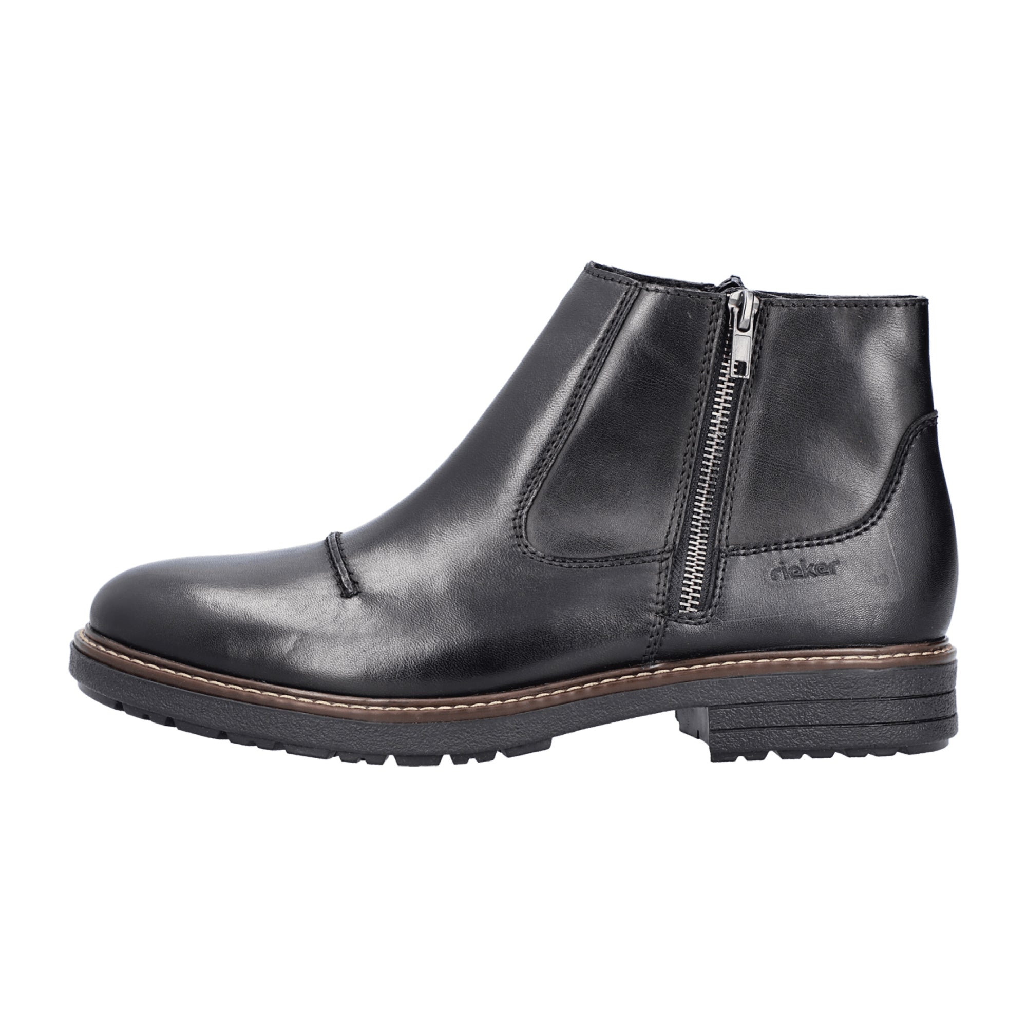 Rieker Men's Black Ankle Boots with Side Zipper and Warm Lining for Winter
