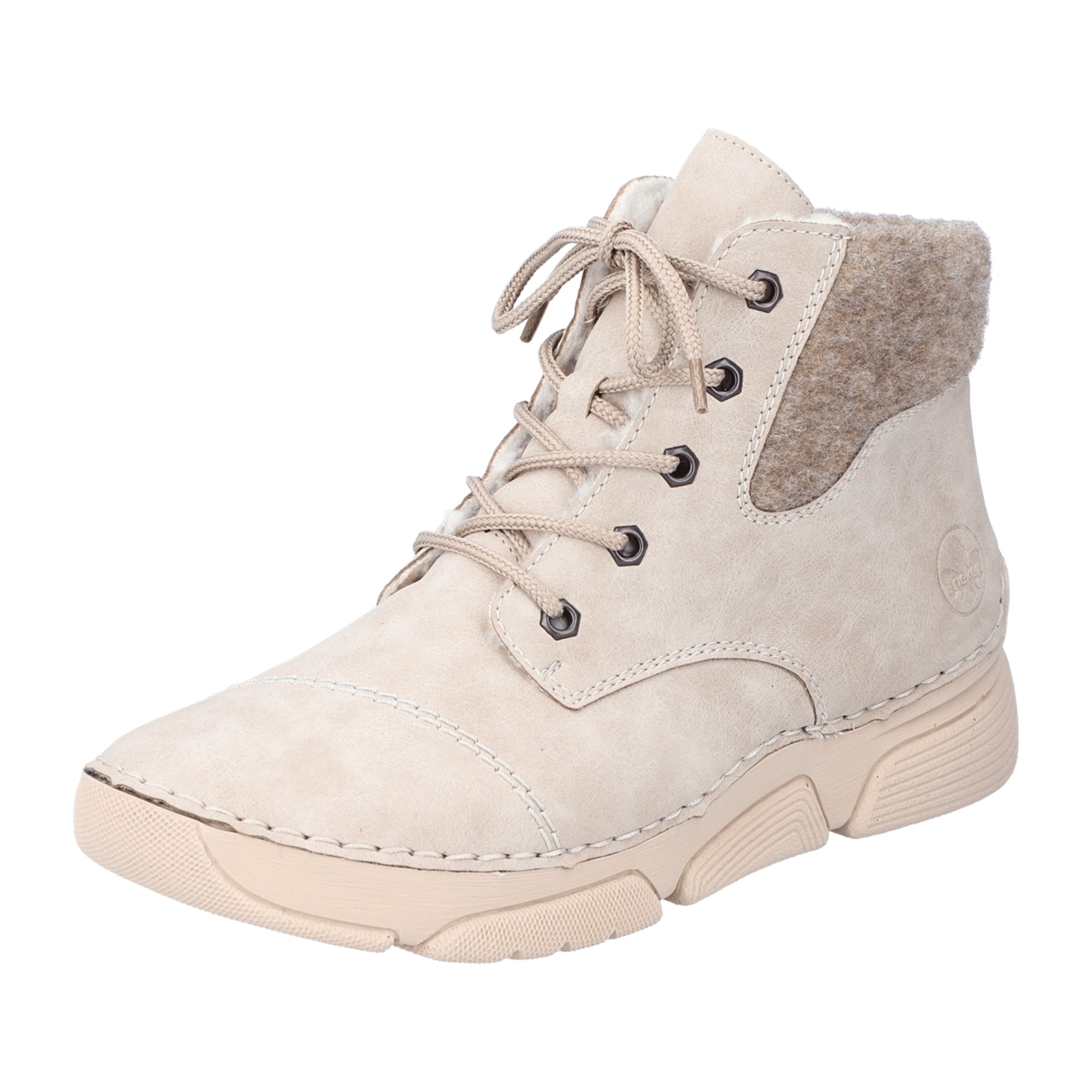 Rieker Women's Beige Lace-Up Boots with Brown Shaft and Warm Lining