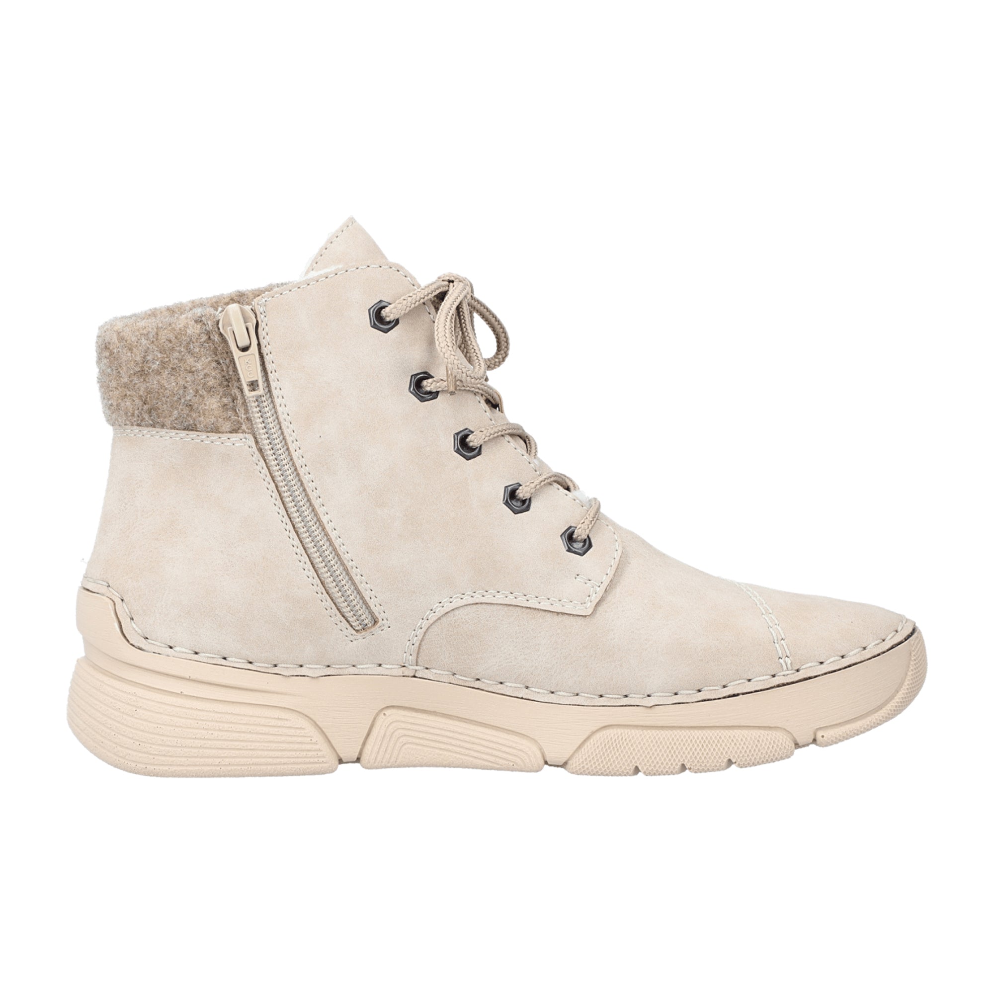 Rieker Women's Beige Lace-Up Boots with Brown Shaft and Warm Lining