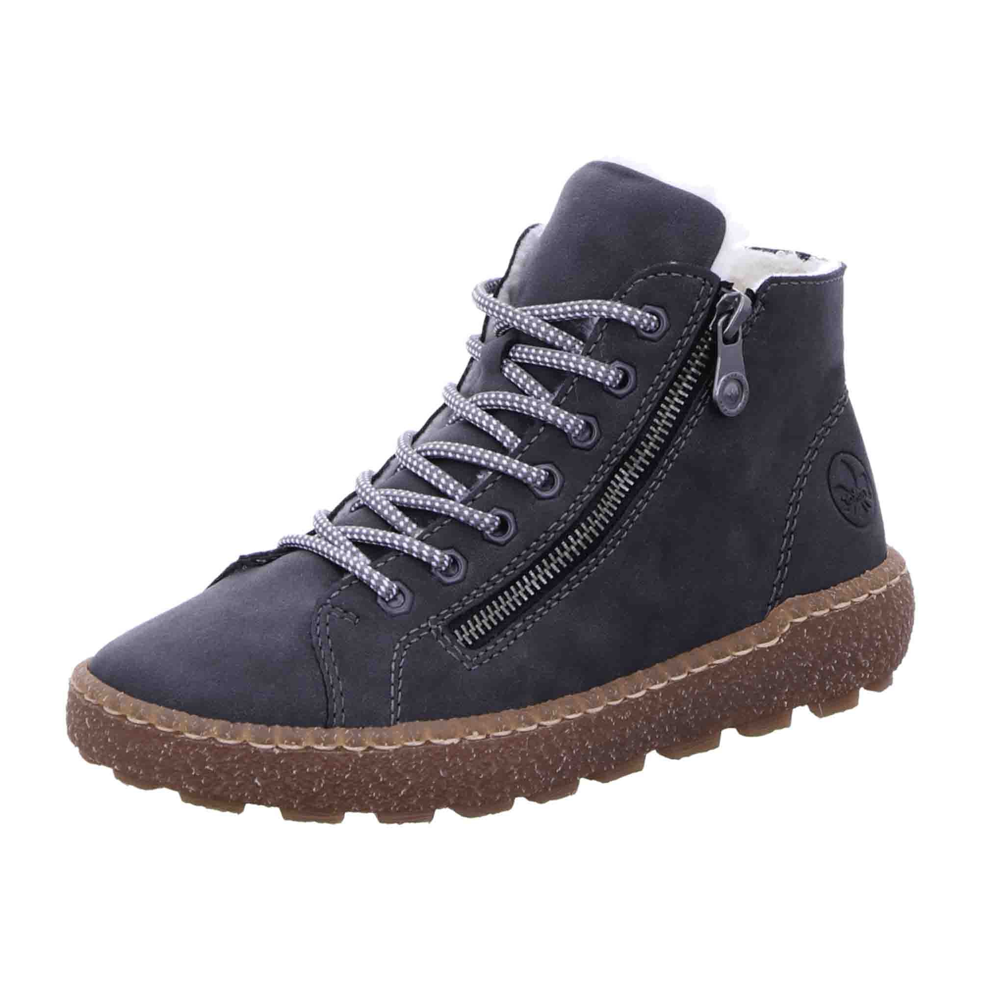 Rieker Women's Warm Lined Lace-Up Ankle Boots Gray Comfortable Removable Insole