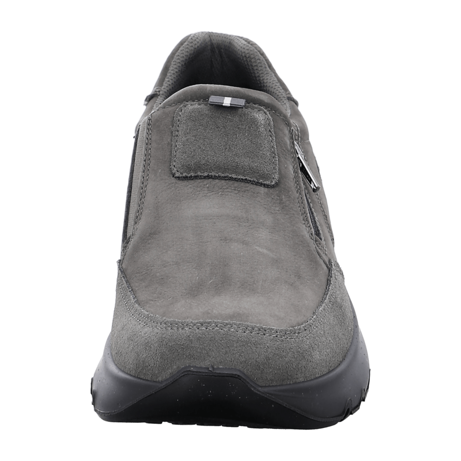 ARA Men's Smooth Leather Slip-On Loafers in Medium Gray with Zipper and Round Toe