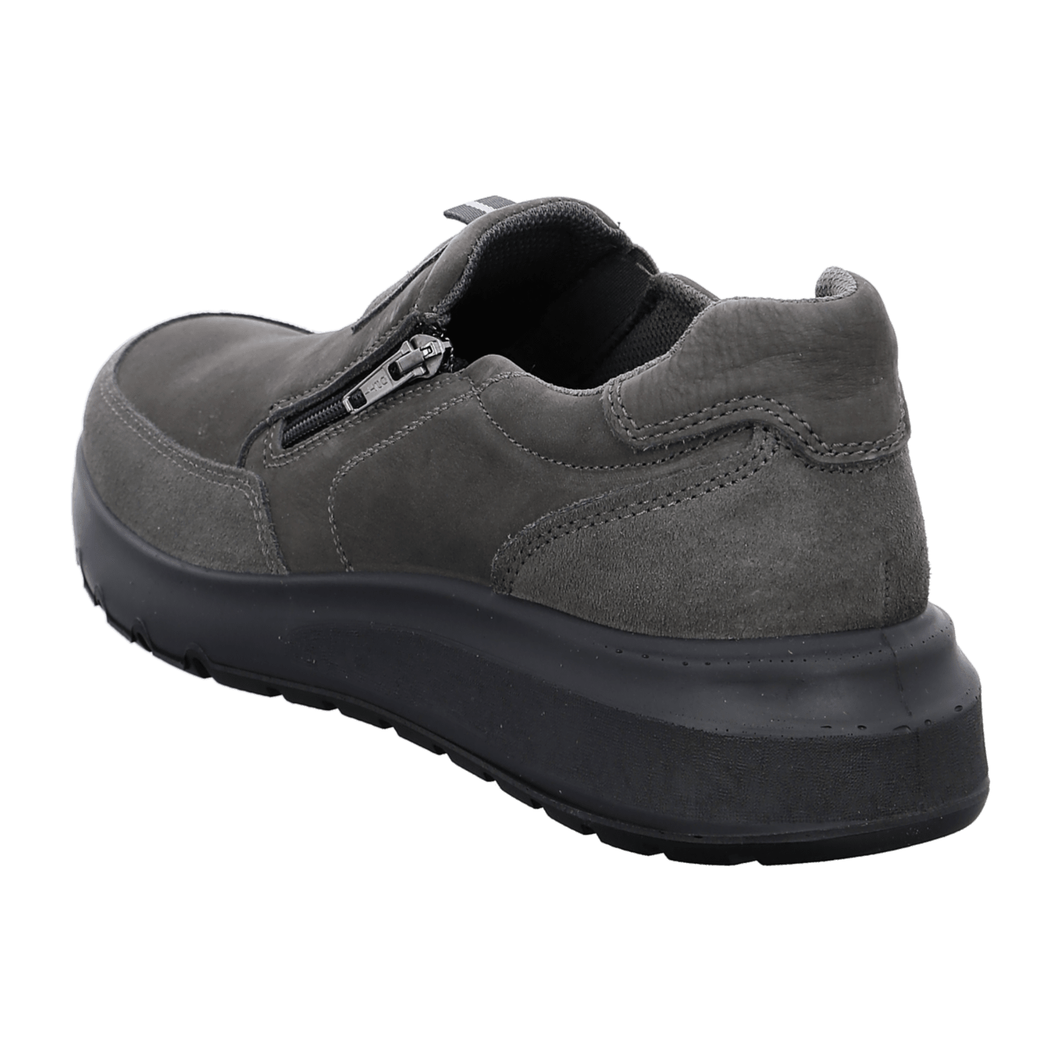 ARA Men's Smooth Leather Slip-On Loafers in Medium Gray with Zipper and Round Toe