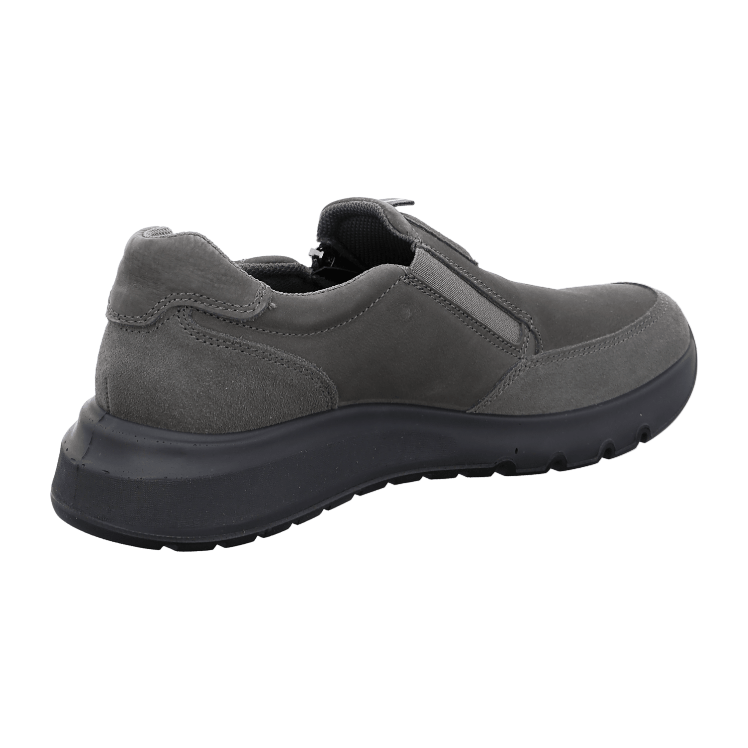 ARA Men's Smooth Leather Slip-On Loafers in Medium Gray with Zipper and Round Toe