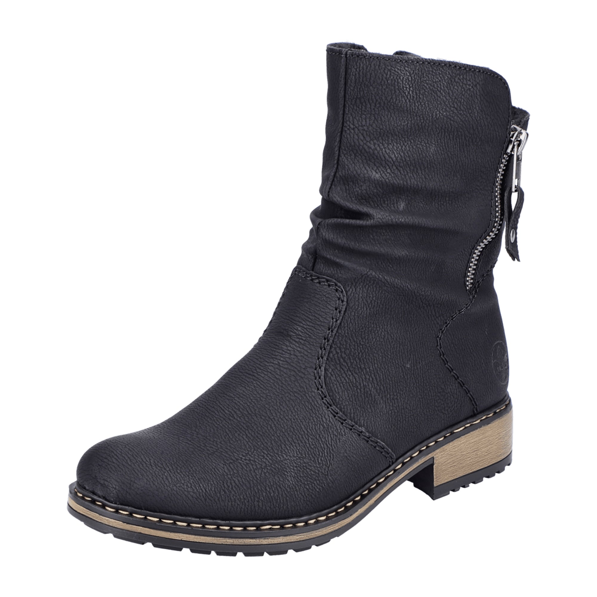 Rieker Black Ladies Boots with Side Zipper and Warm Lining for Comfort
