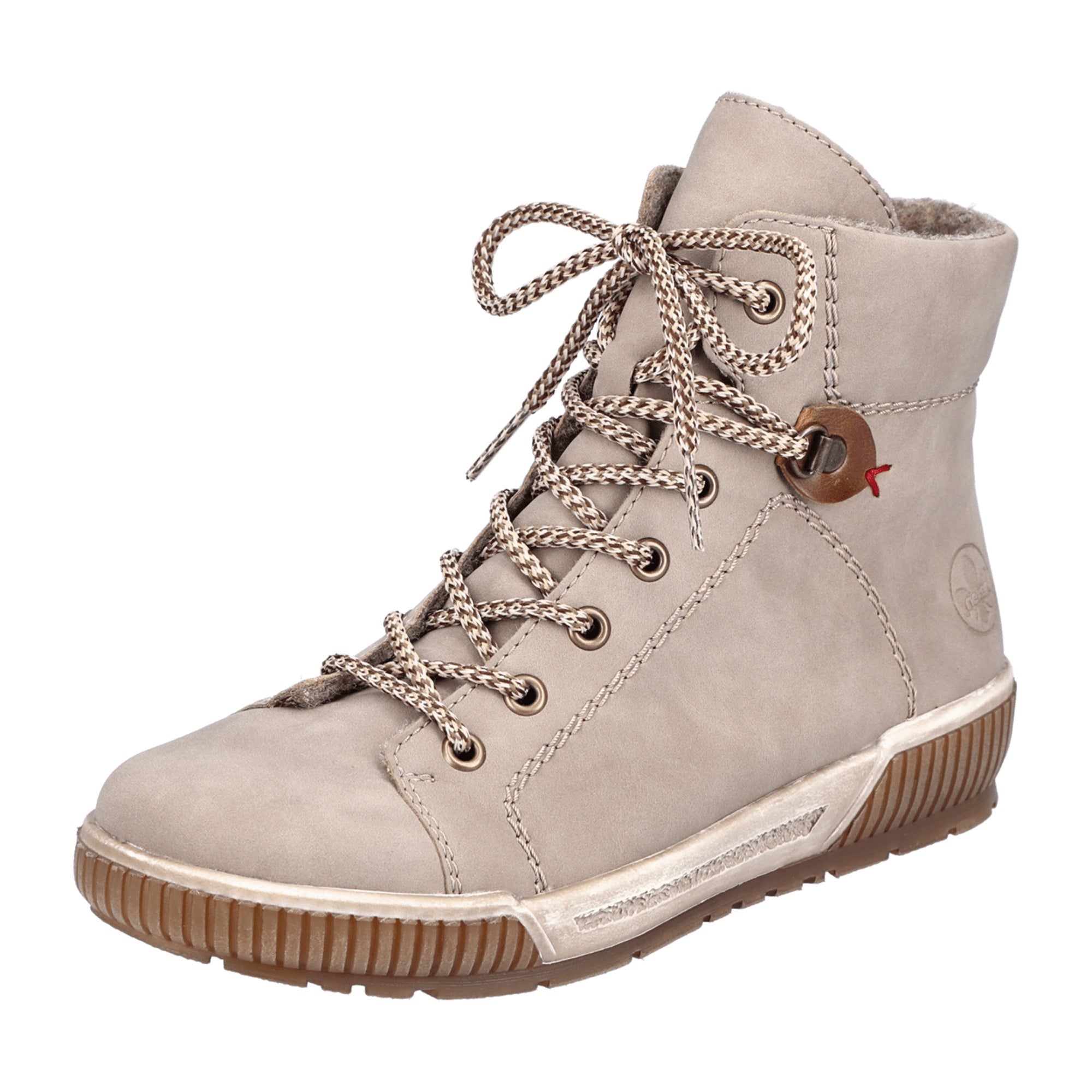 Rieker Women's Beige Ankle Boots with Warm Lining and Lace-Up Closure