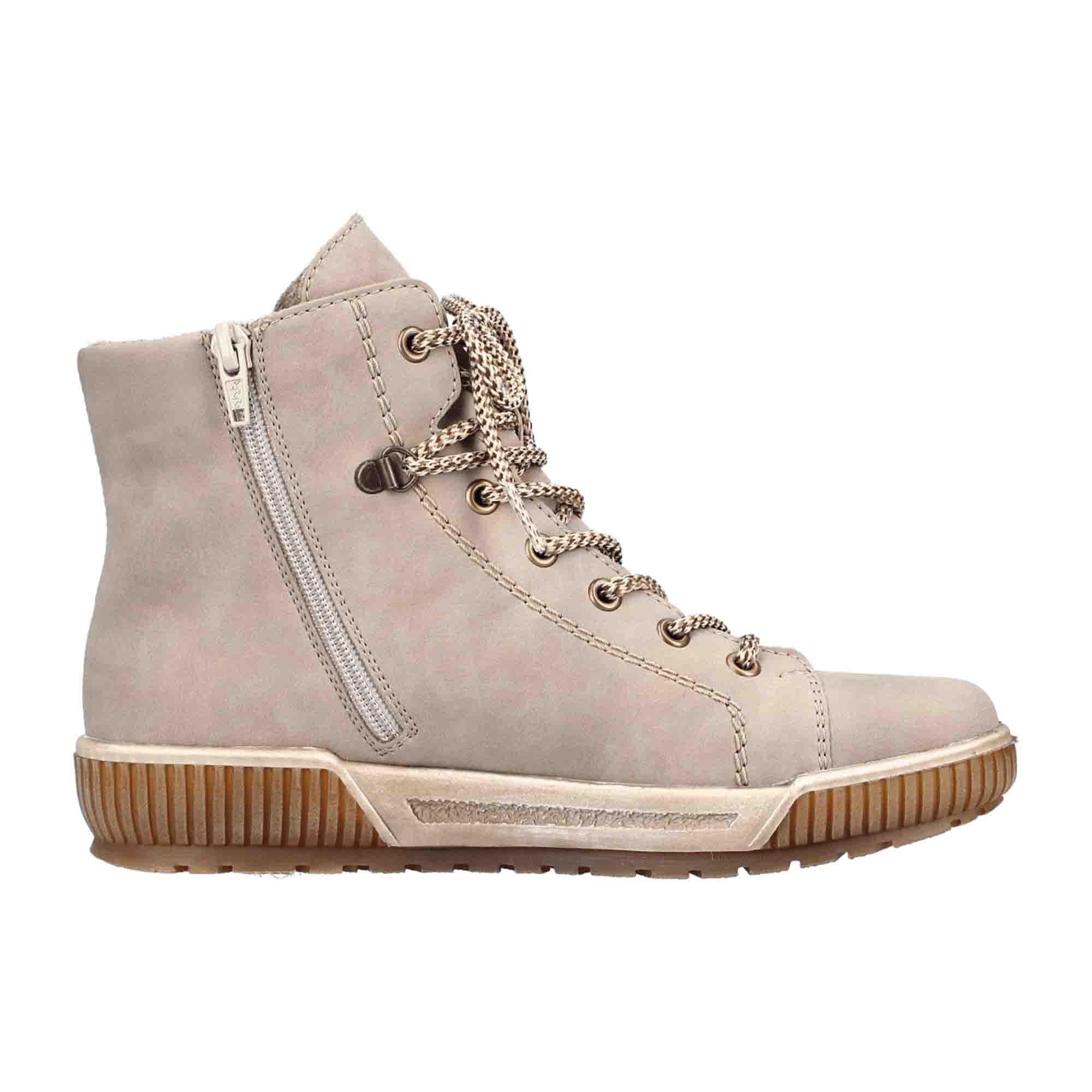 Rieker Women's Beige Ankle Boots with Warm Lining and Lace-Up Closure