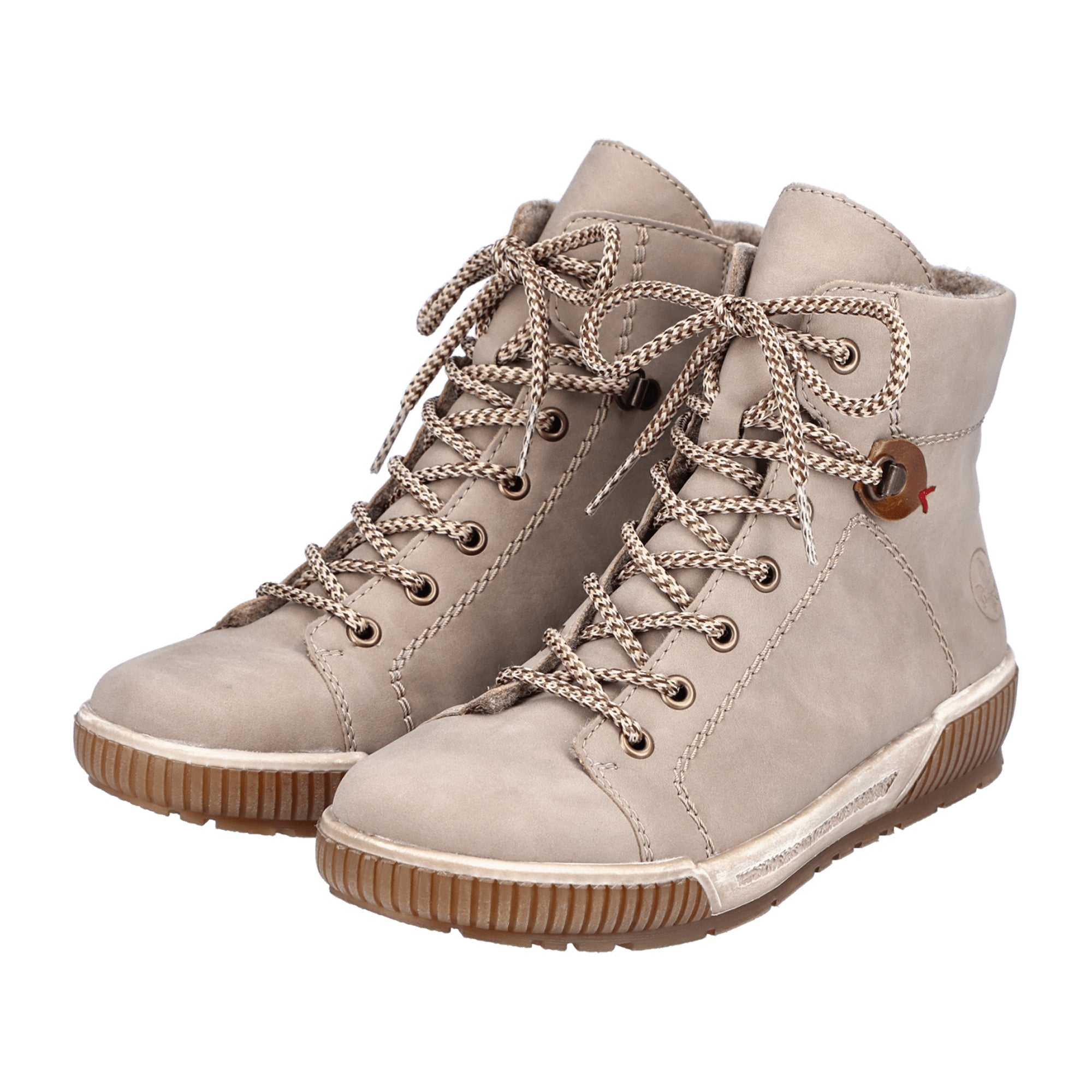 Rieker Women's Beige Ankle Boots with Warm Lining and Lace-Up Closure