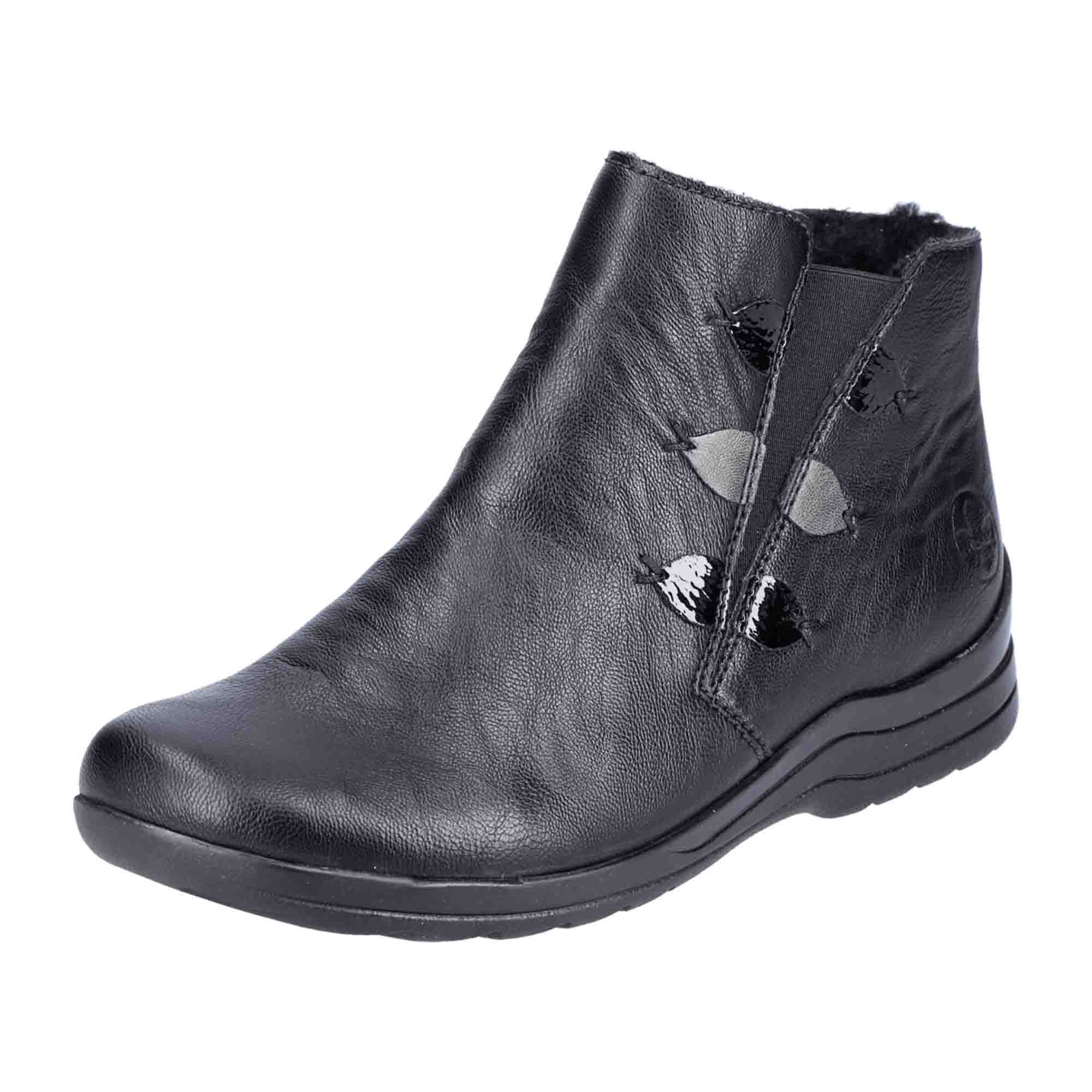 Rieker Women's Black Chelsea Ankle Boots with Zipper and Warm Lining
