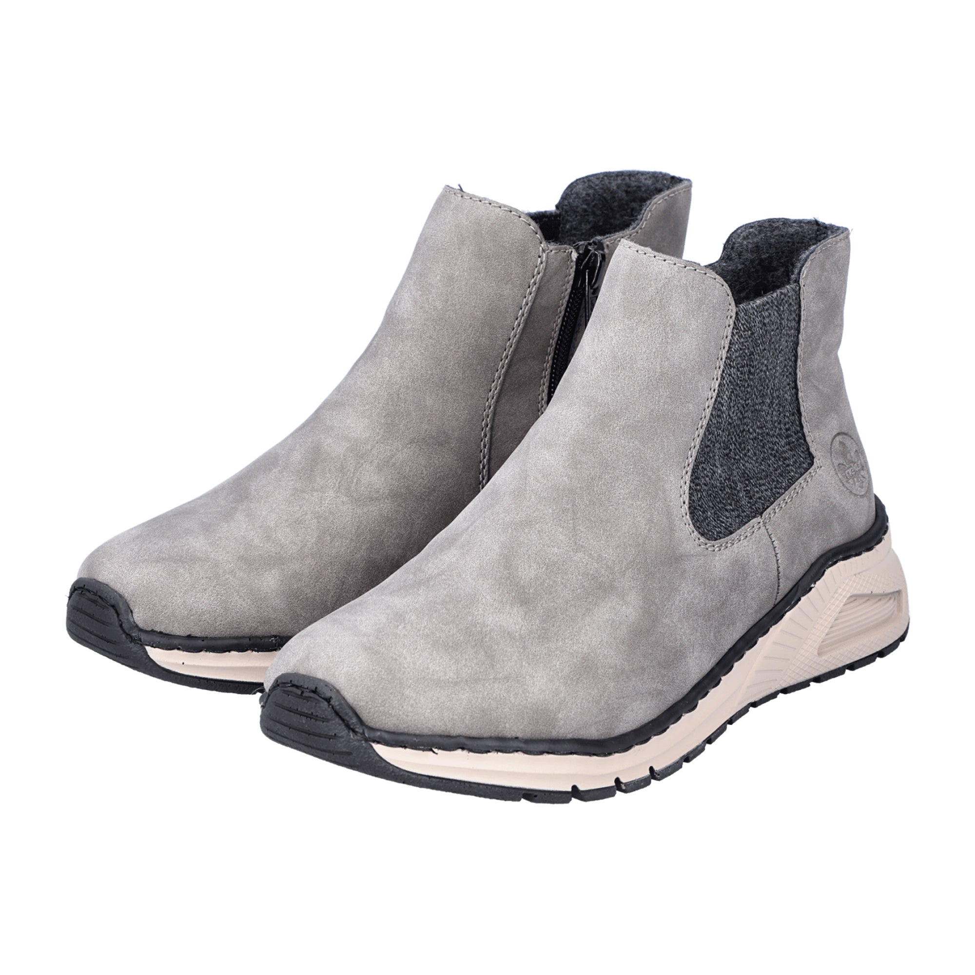 Rieker Comfortable Women's Grey Chelsea Boots with Zip and Elastic Insert