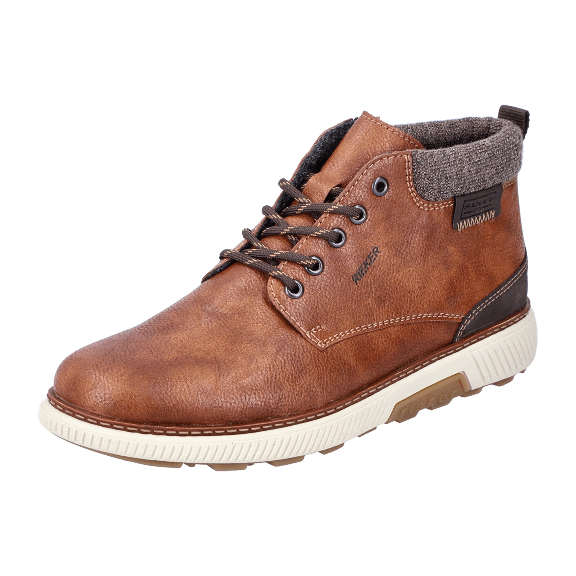 Rieker Men's Brown Lace-Up Boots with Zipper, Comfortable Wide Fit