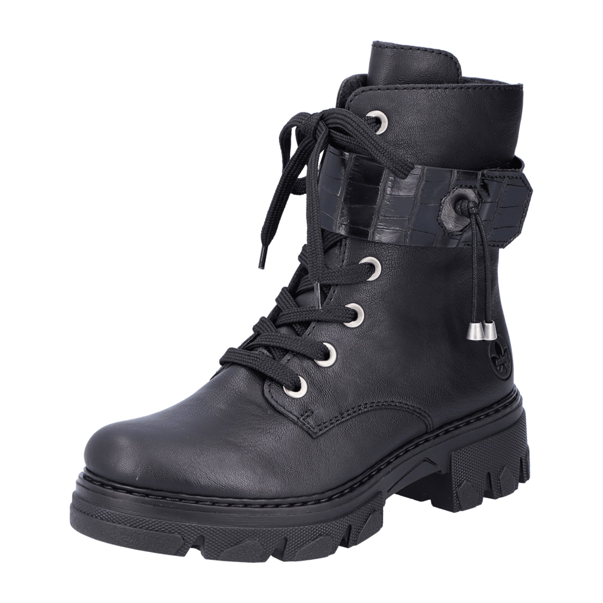 Rieker Womens Black Lace-Up Ankle Boots with Zipper and Warm Lining