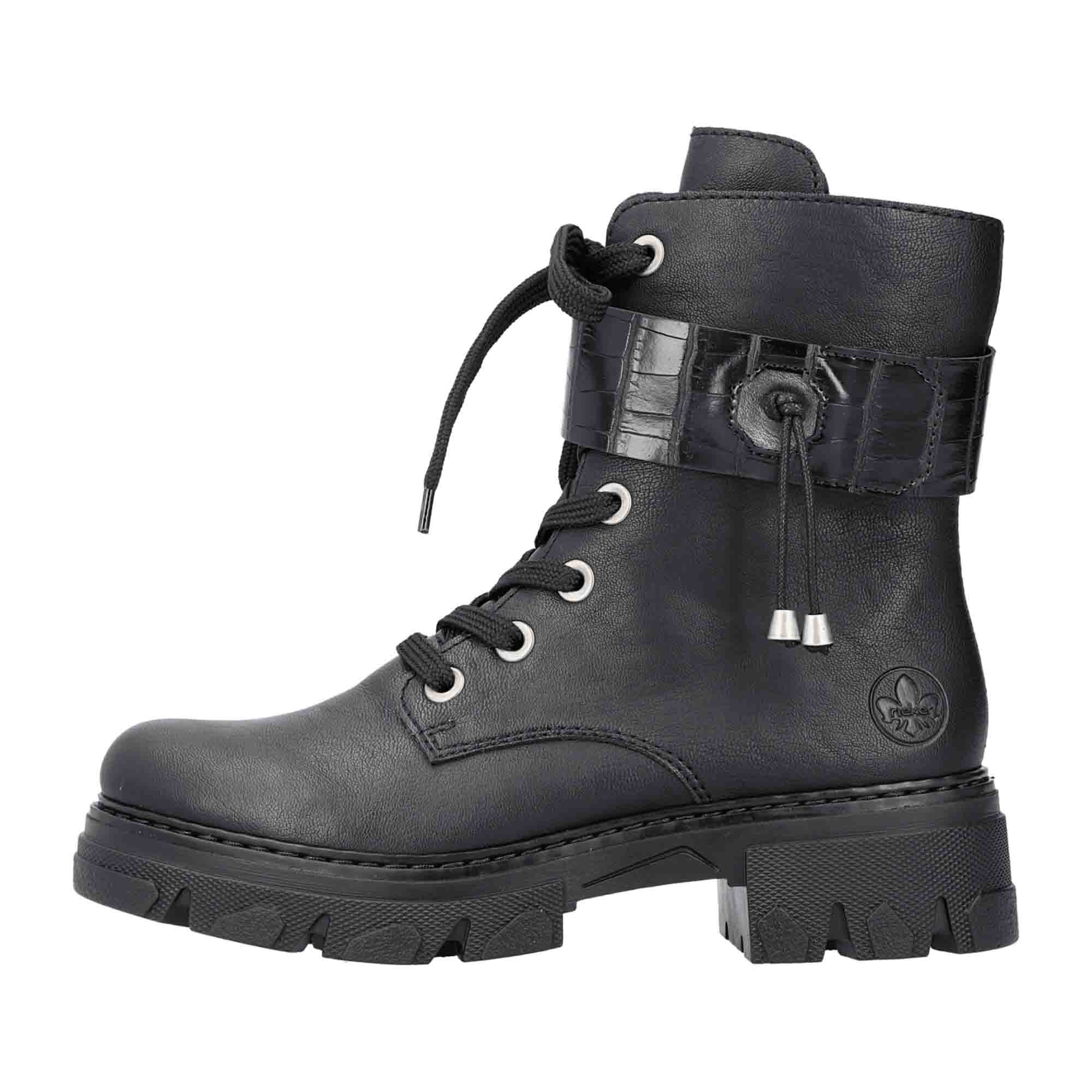 Rieker Womens Black Lace-Up Ankle Boots with Zipper and Warm Lining