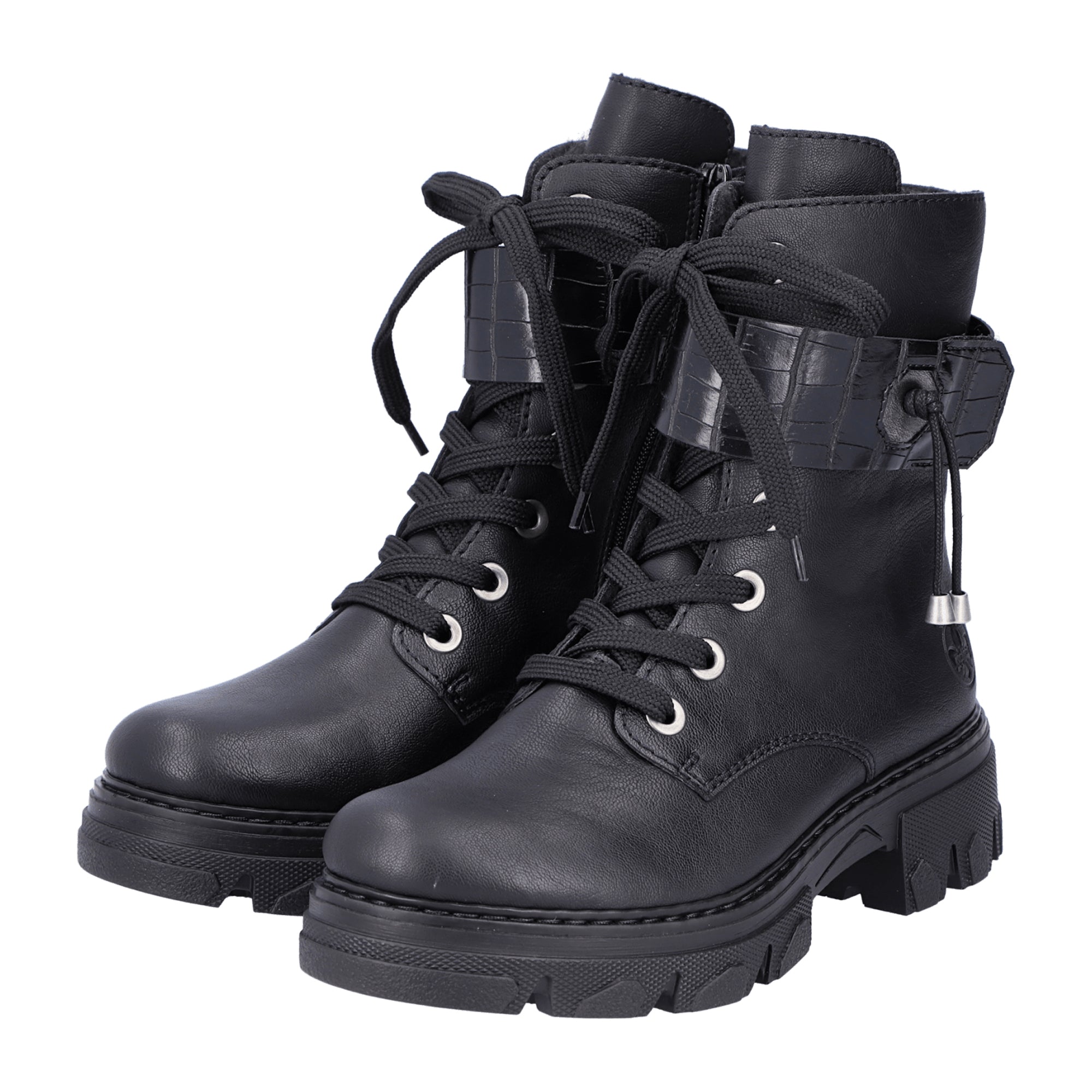 Rieker Womens Black Lace-Up Ankle Boots with Zipper and Warm Lining