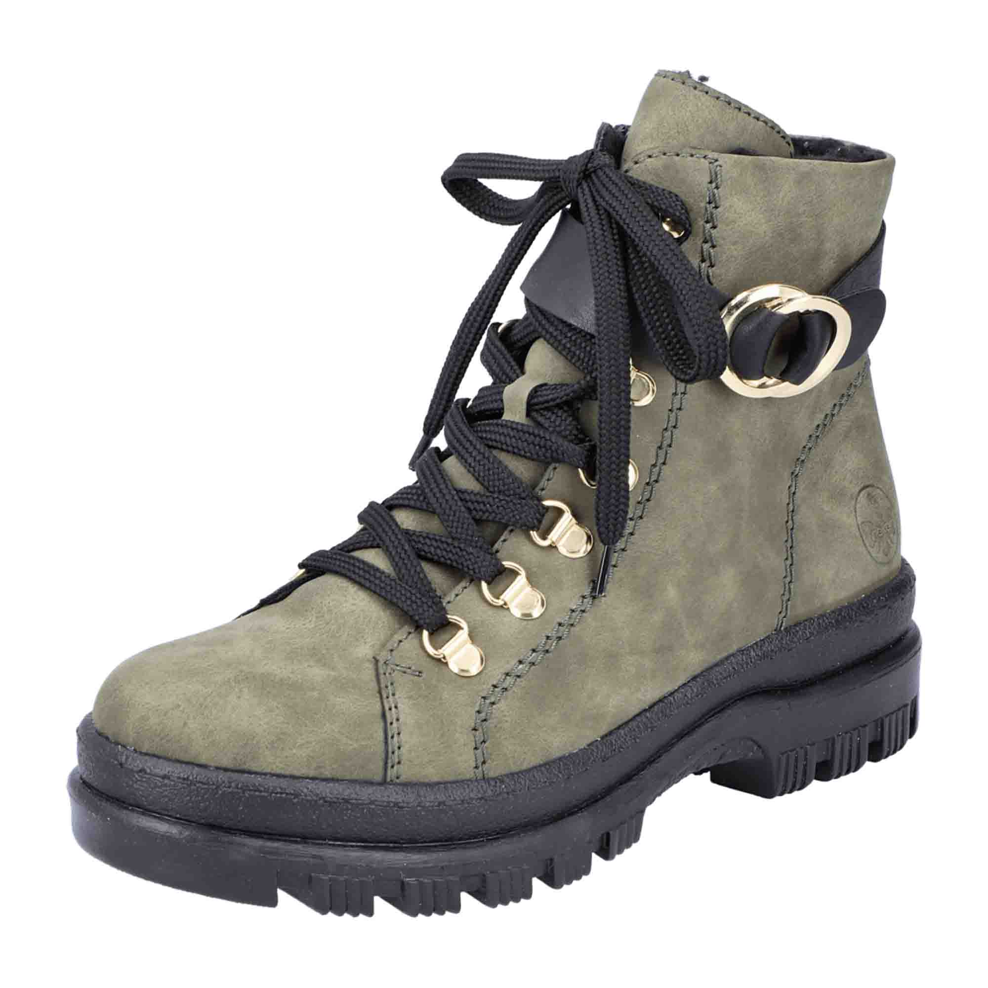 Rieker HWK Green Women's Boots with Zipper and Laces Warm Lined Winter Shoes