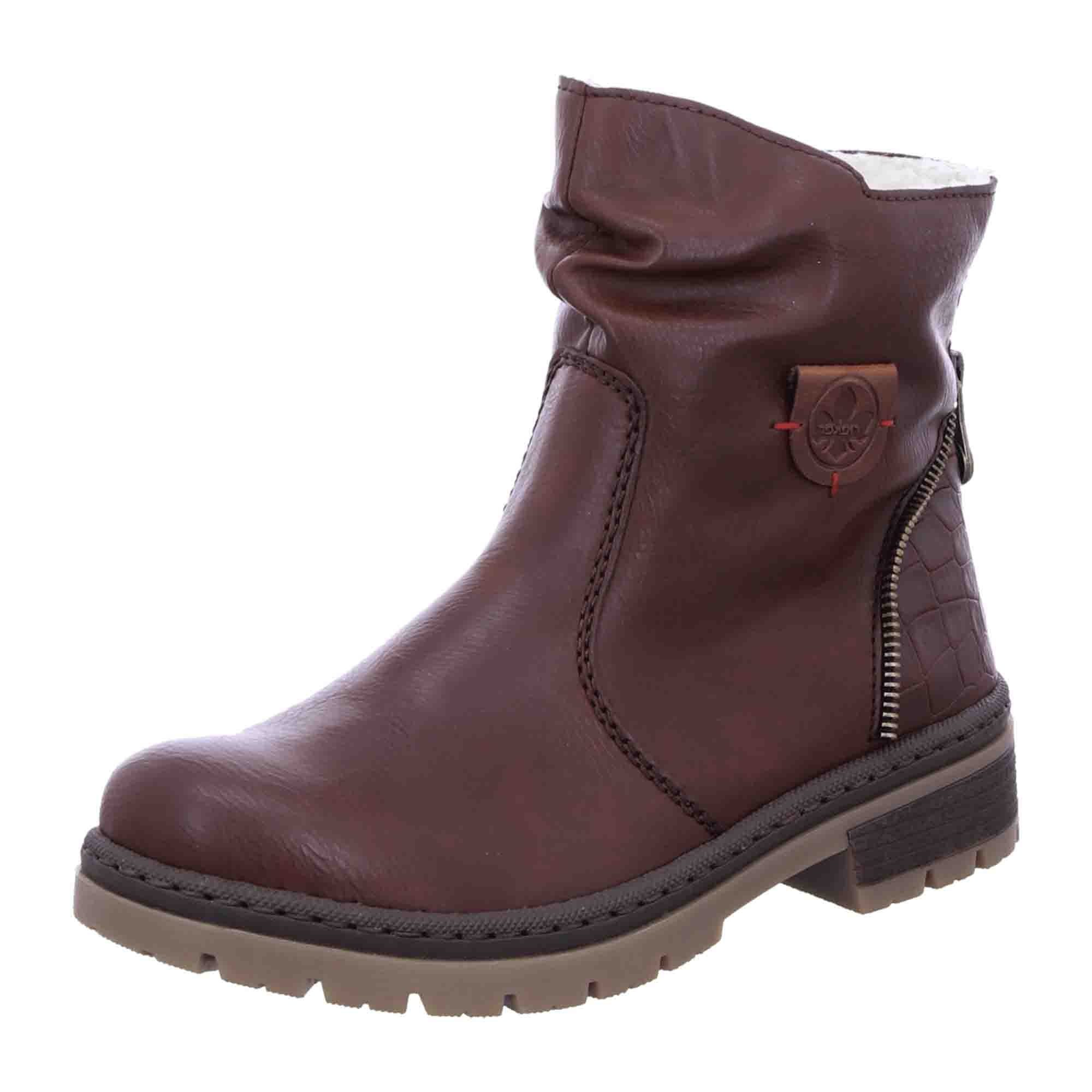 Rieker Women's Brown Ankle Boots with Zip and Warm Lining for Fall/Winter