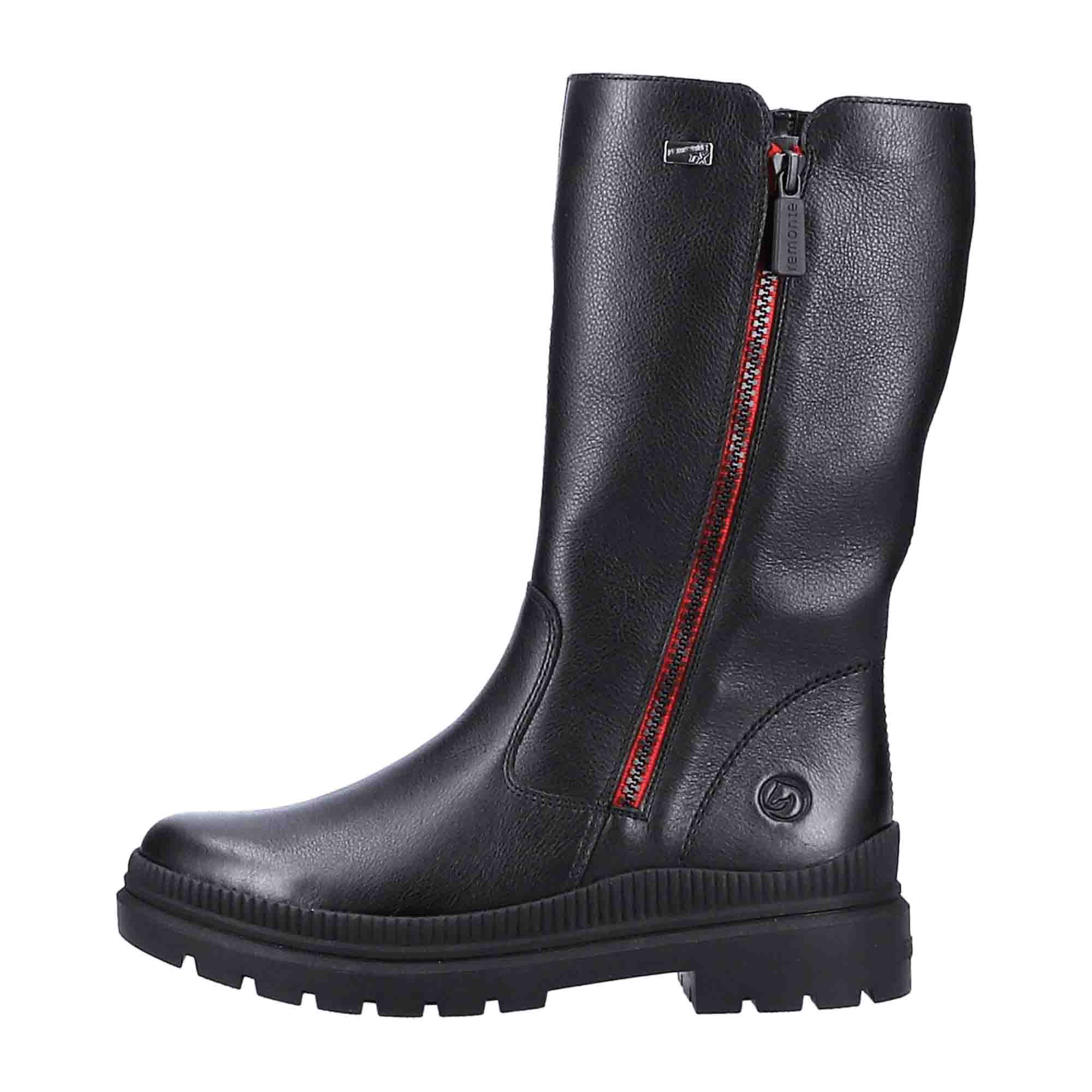 Remonte Women's Black Leather Boots Waterproof Warm Lined Easy Zip Winter