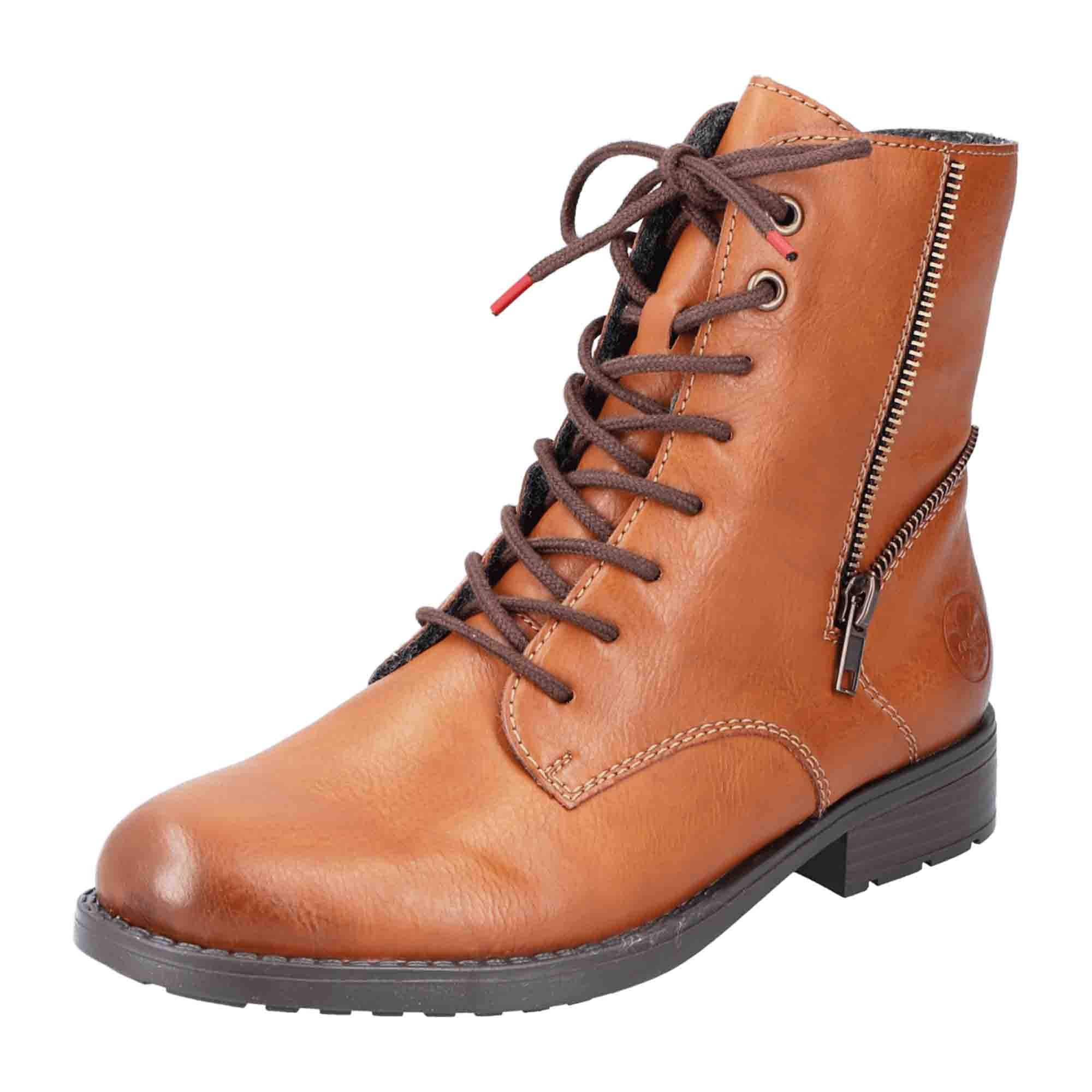 Rieker Women's Brown Lace-Up Ankle Boots with Zipper and Cushioned Sole