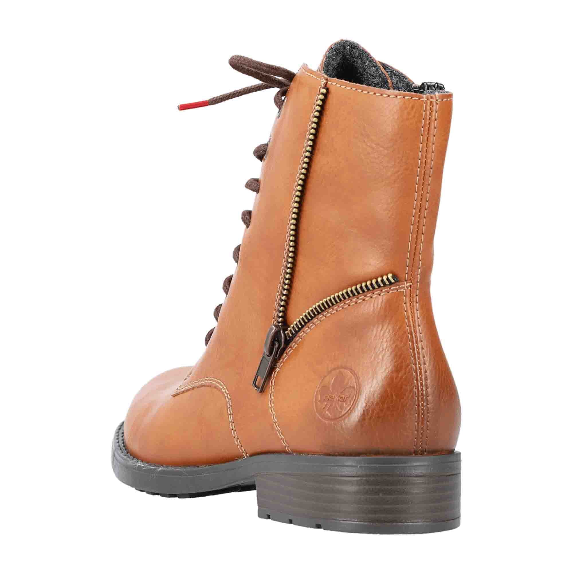 Rieker Women's Brown Lace-Up Ankle Boots with Zipper and Cushioned Sole