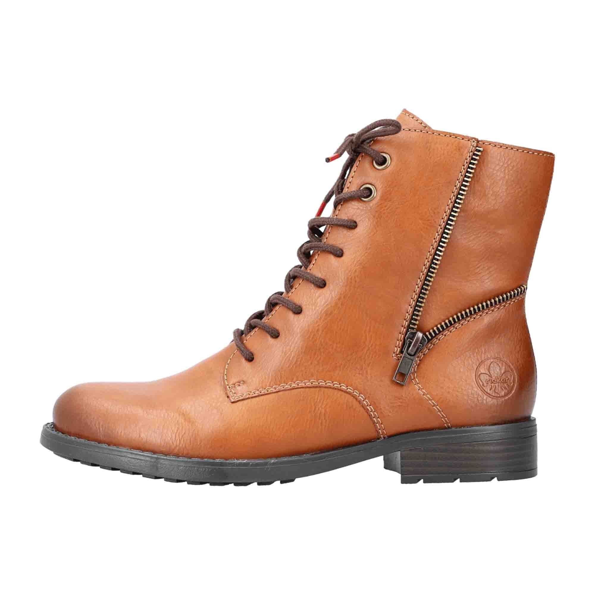 Rieker Women's Brown Lace-Up Ankle Boots with Zipper and Cushioned Sole