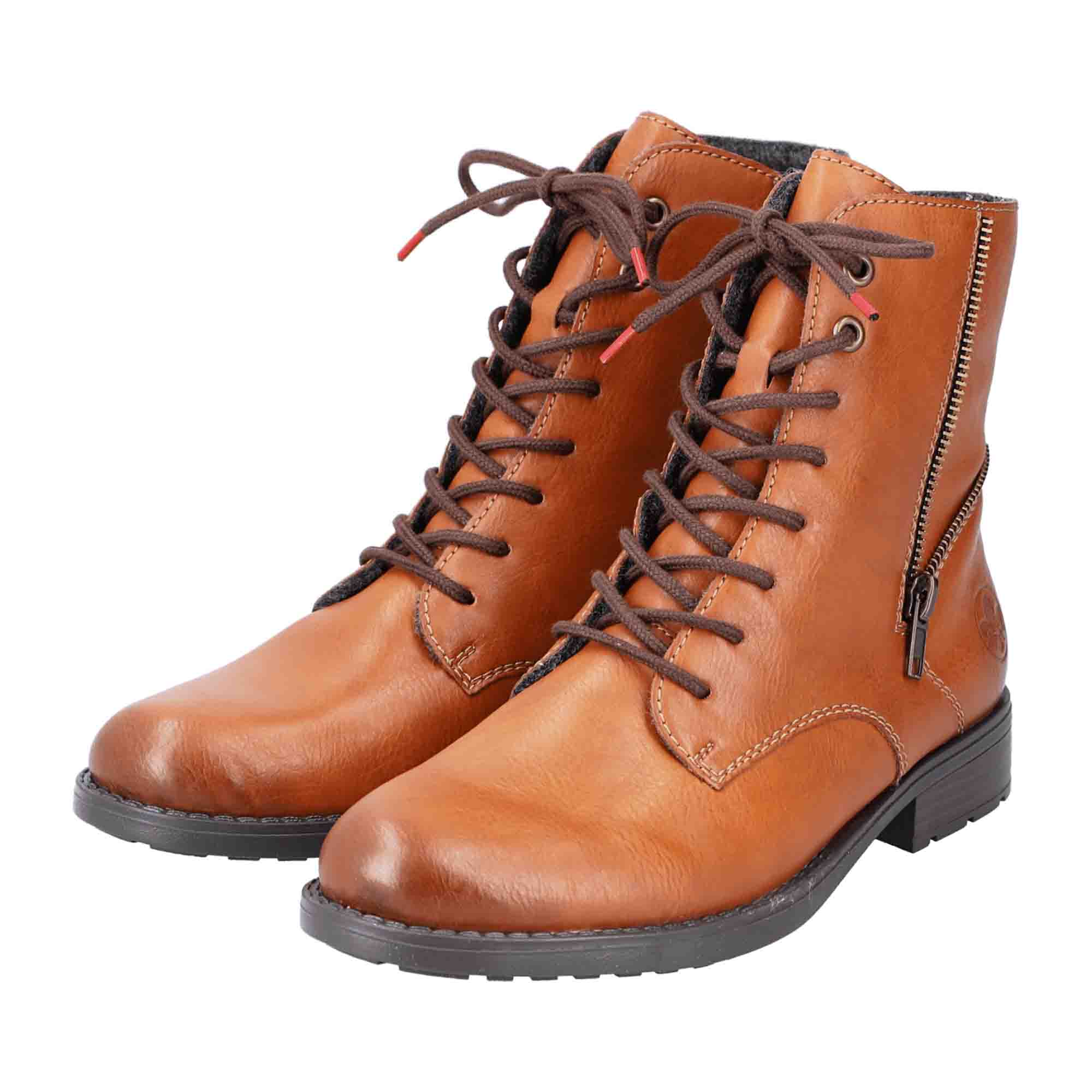 Rieker Women's Brown Lace-Up Ankle Boots with Zipper and Cushioned Sole