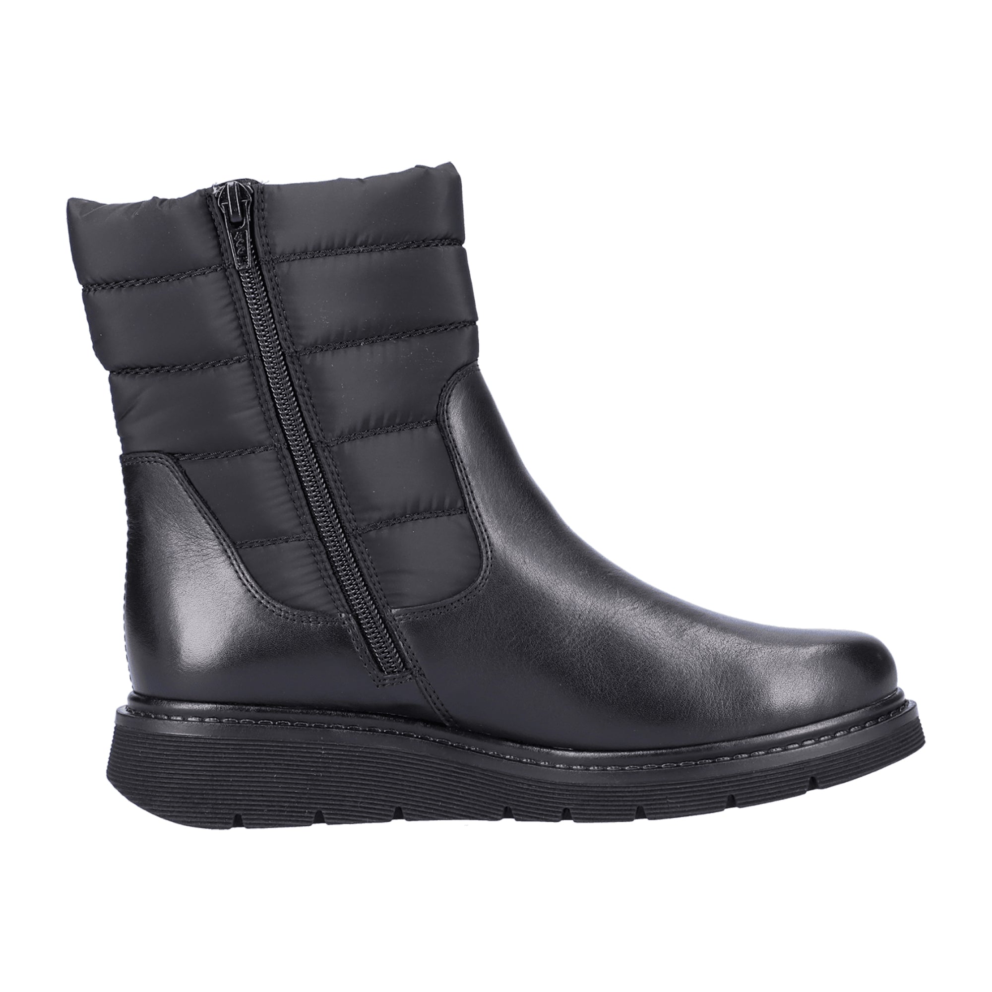Remonte Black Leather Ankle Boots for Women with Warm Lining and Zip Closure