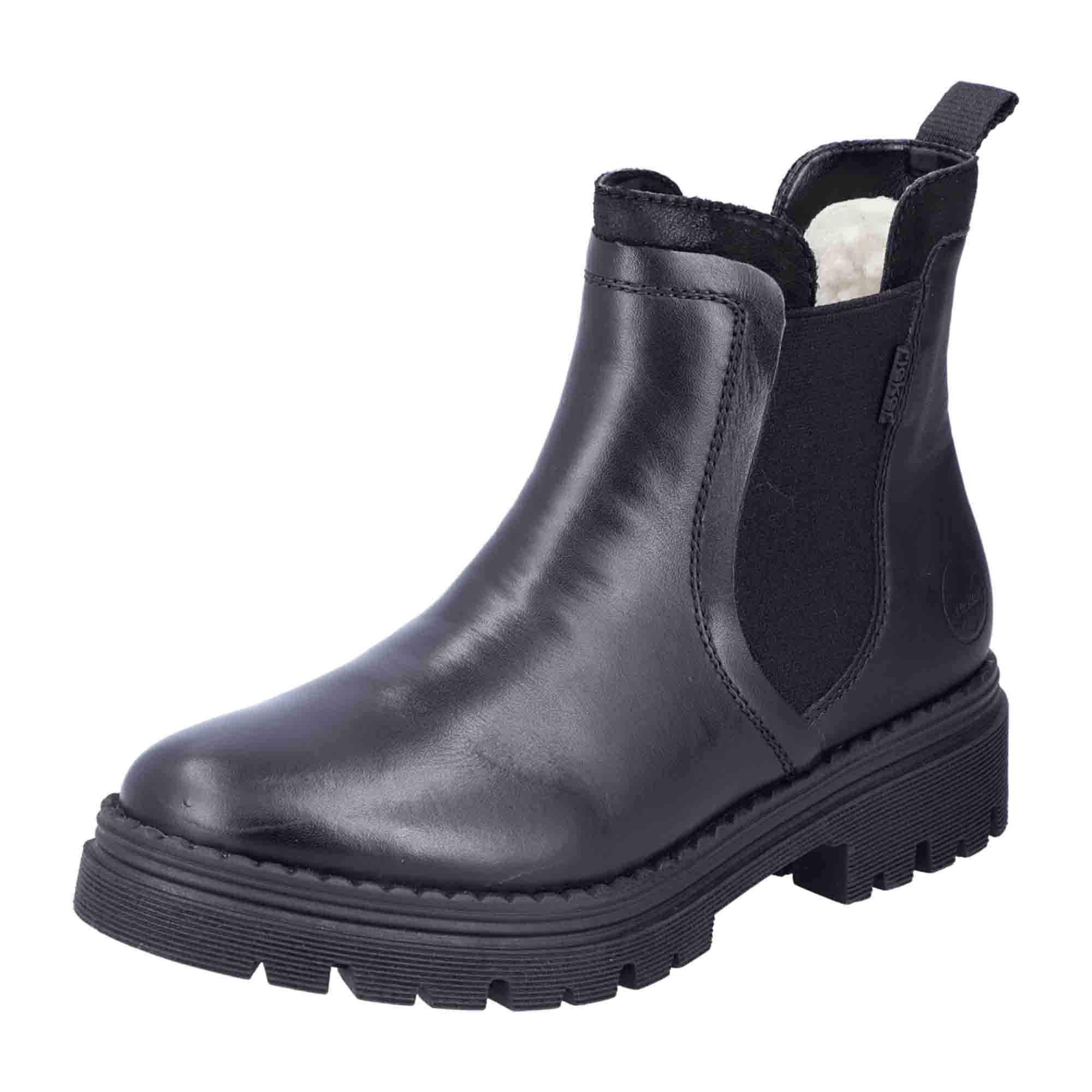 Rieker Chelsea Boots Black for Women with Warm Lining and Easy Slip-On Design
