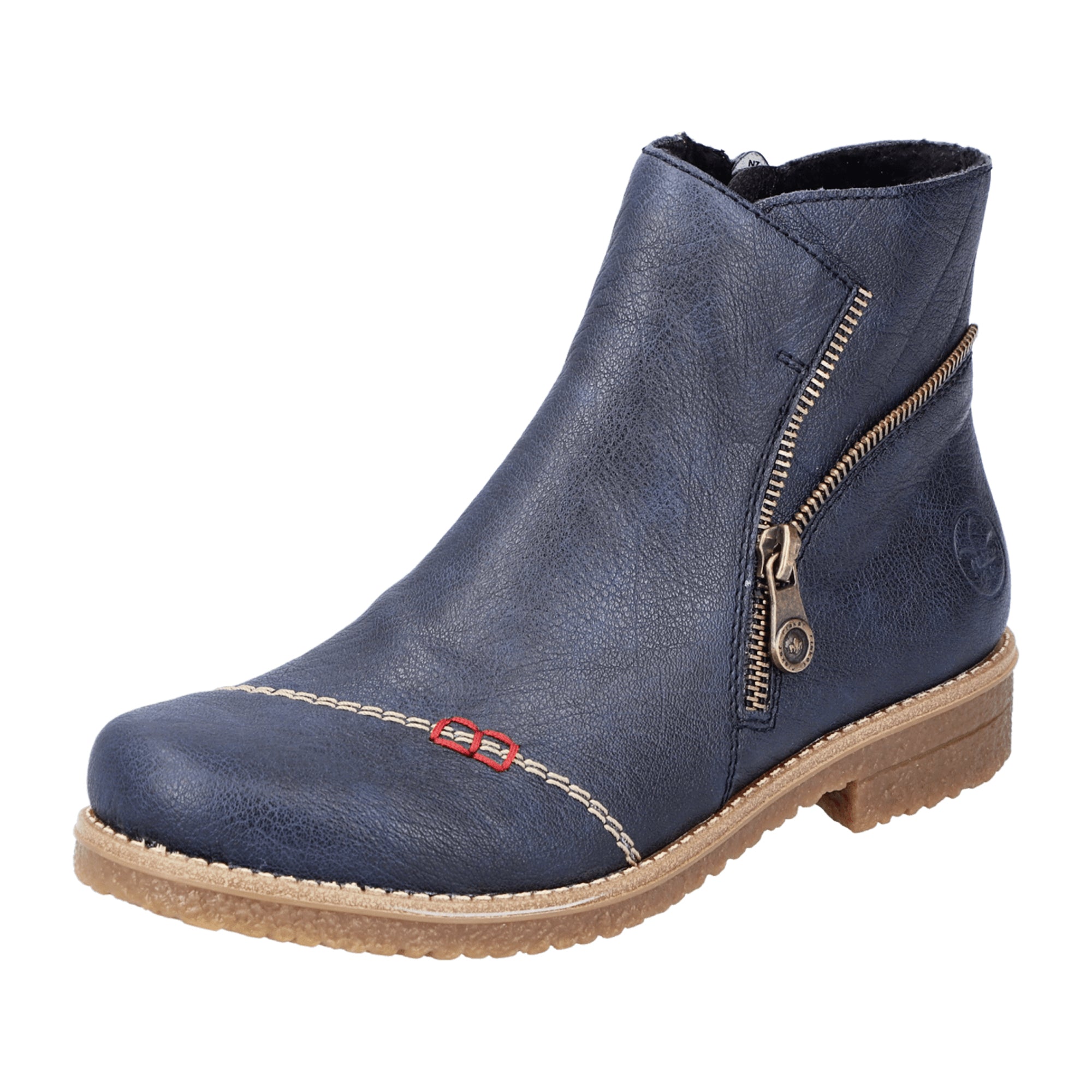 Rieker Women's Blue Ankle Boots with Side Zipper and Decorative Stitching