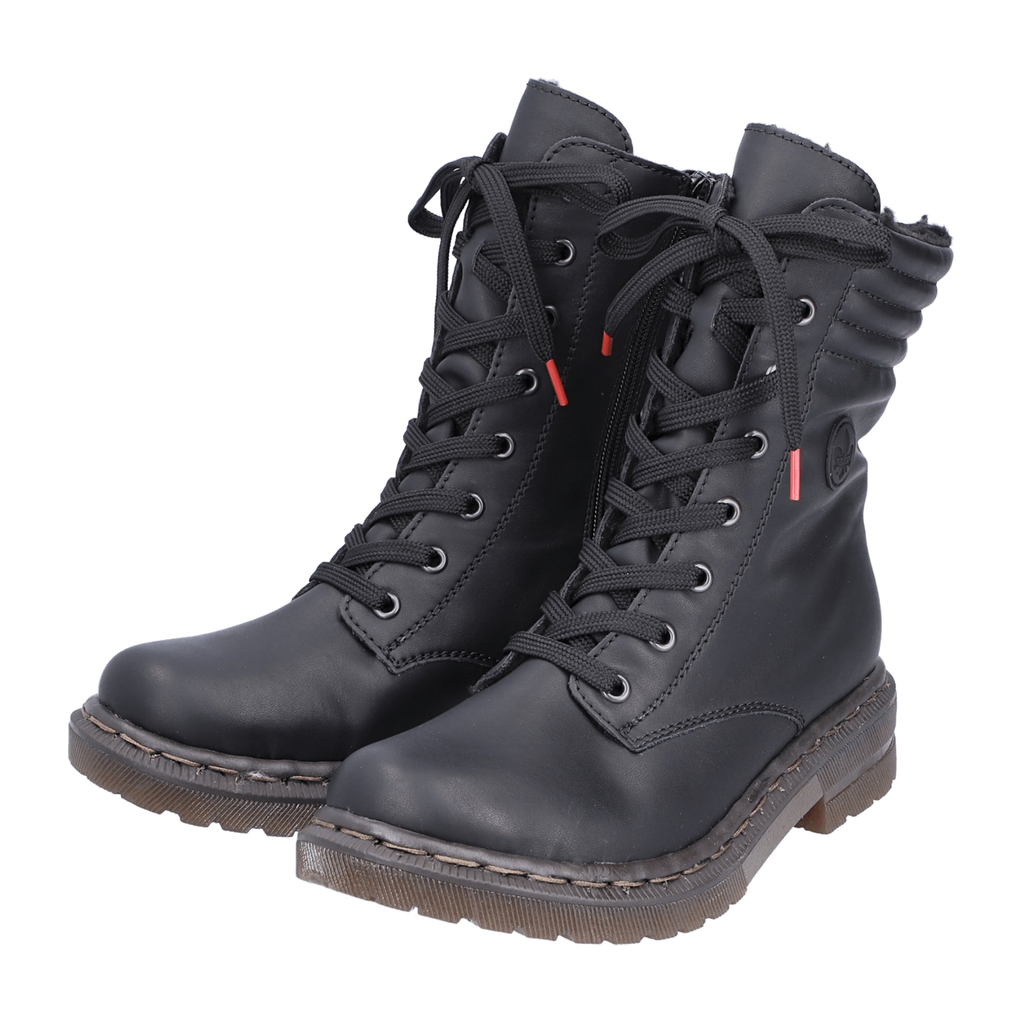 Rieker HWK Women's Black Boots with Warm Lining and Easy Zip Lace Closure