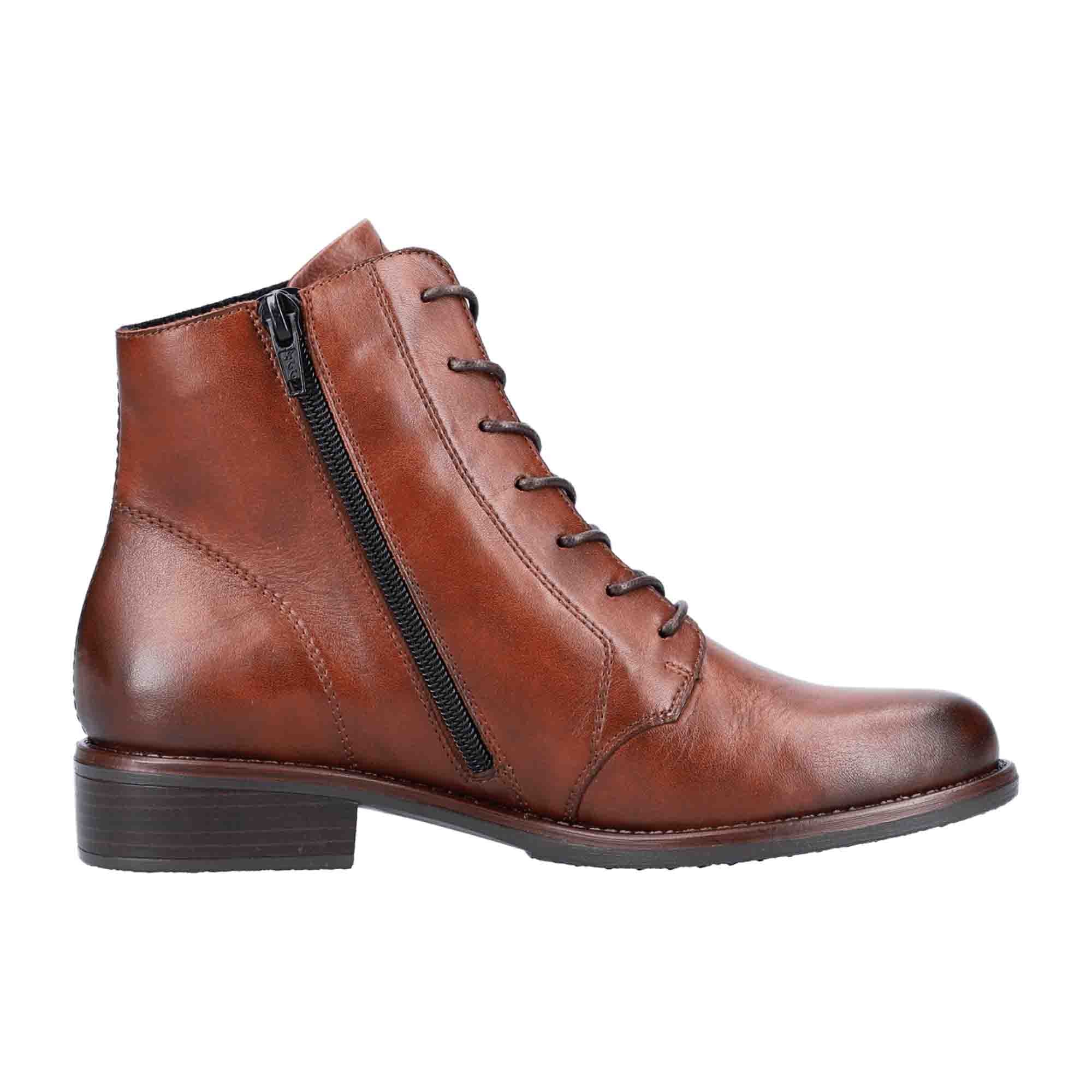 Remonte Women's Brown Leather Ankle Boots with Zip and Lace-Up Closure