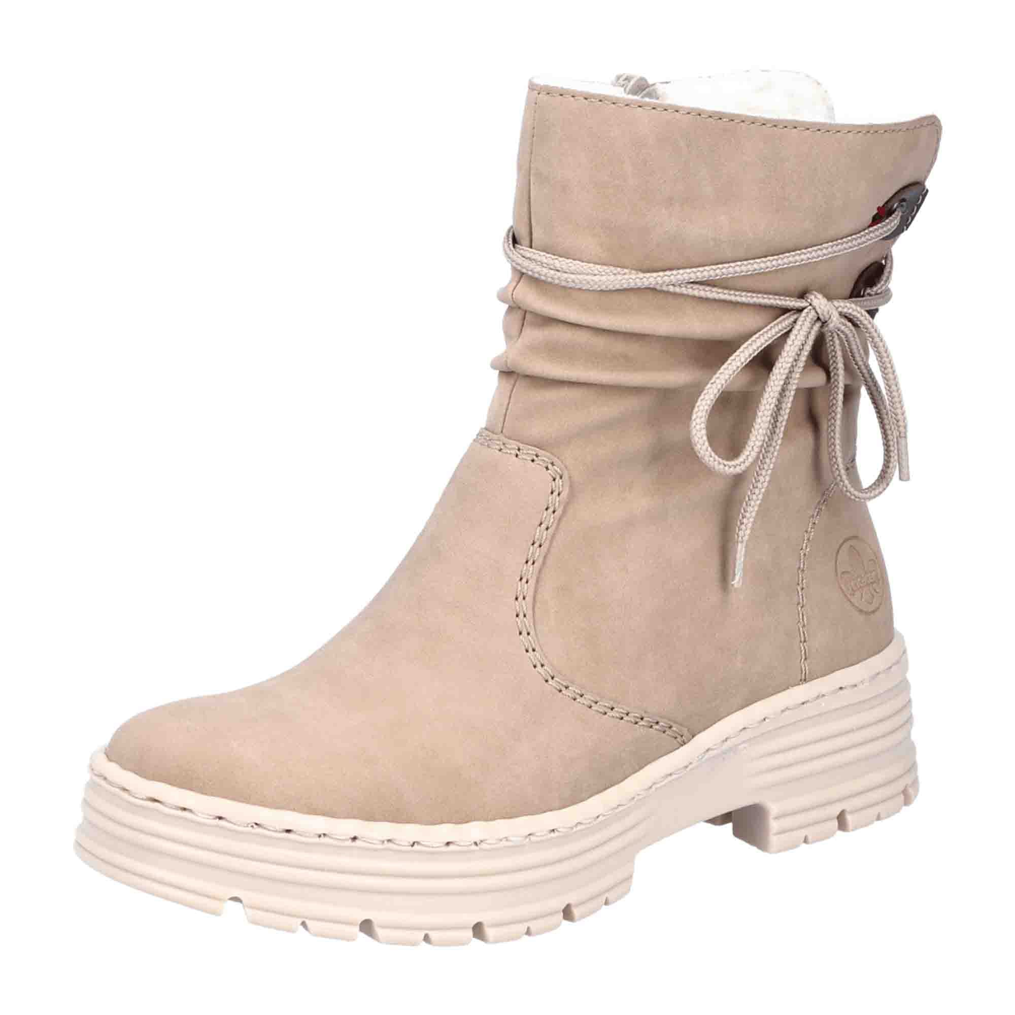 Rieker Women's Beige Ankle Boots with Zipper and Warm Lining for Winter